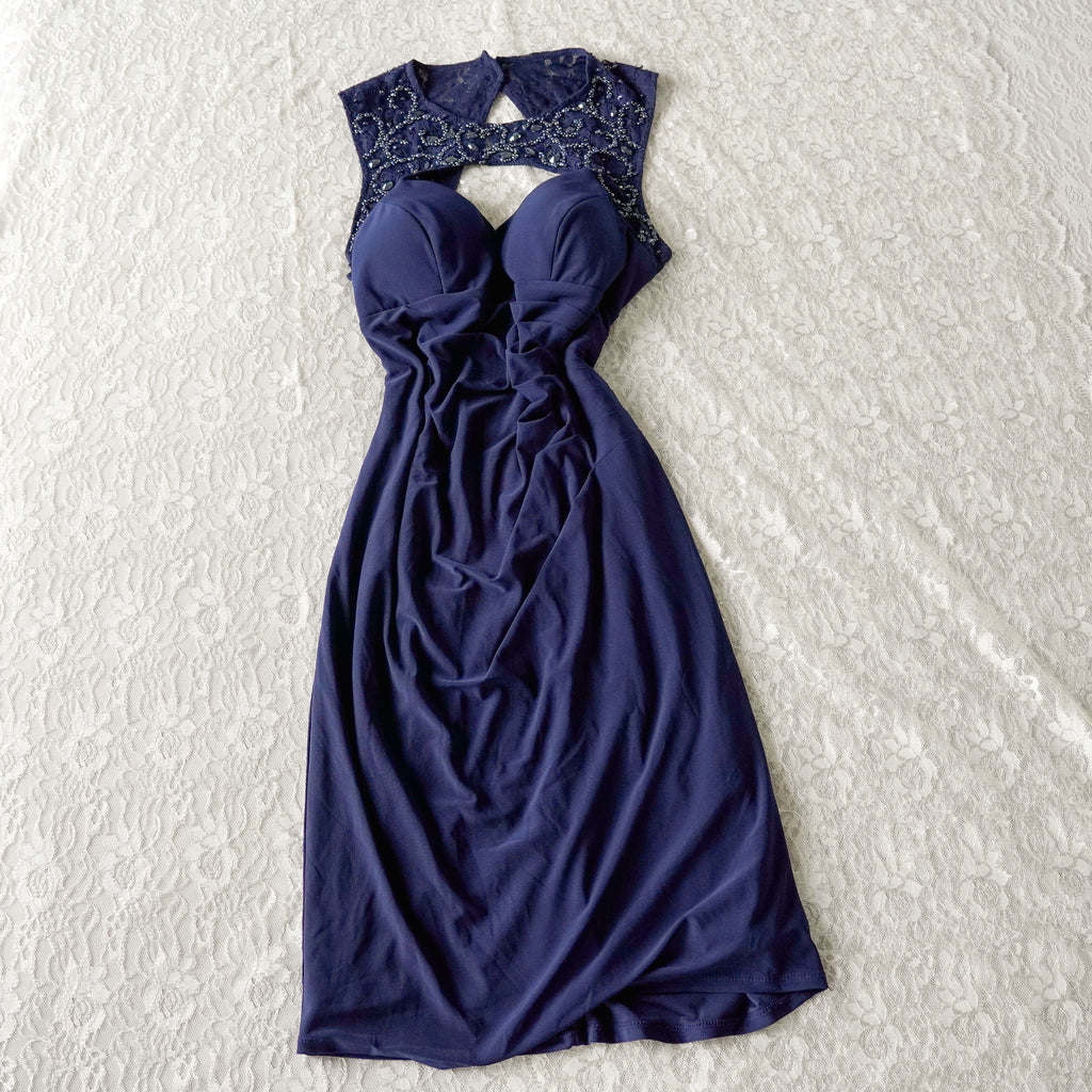 Cache Navy Blue Beaded Midi Dress | Modern | Size 6