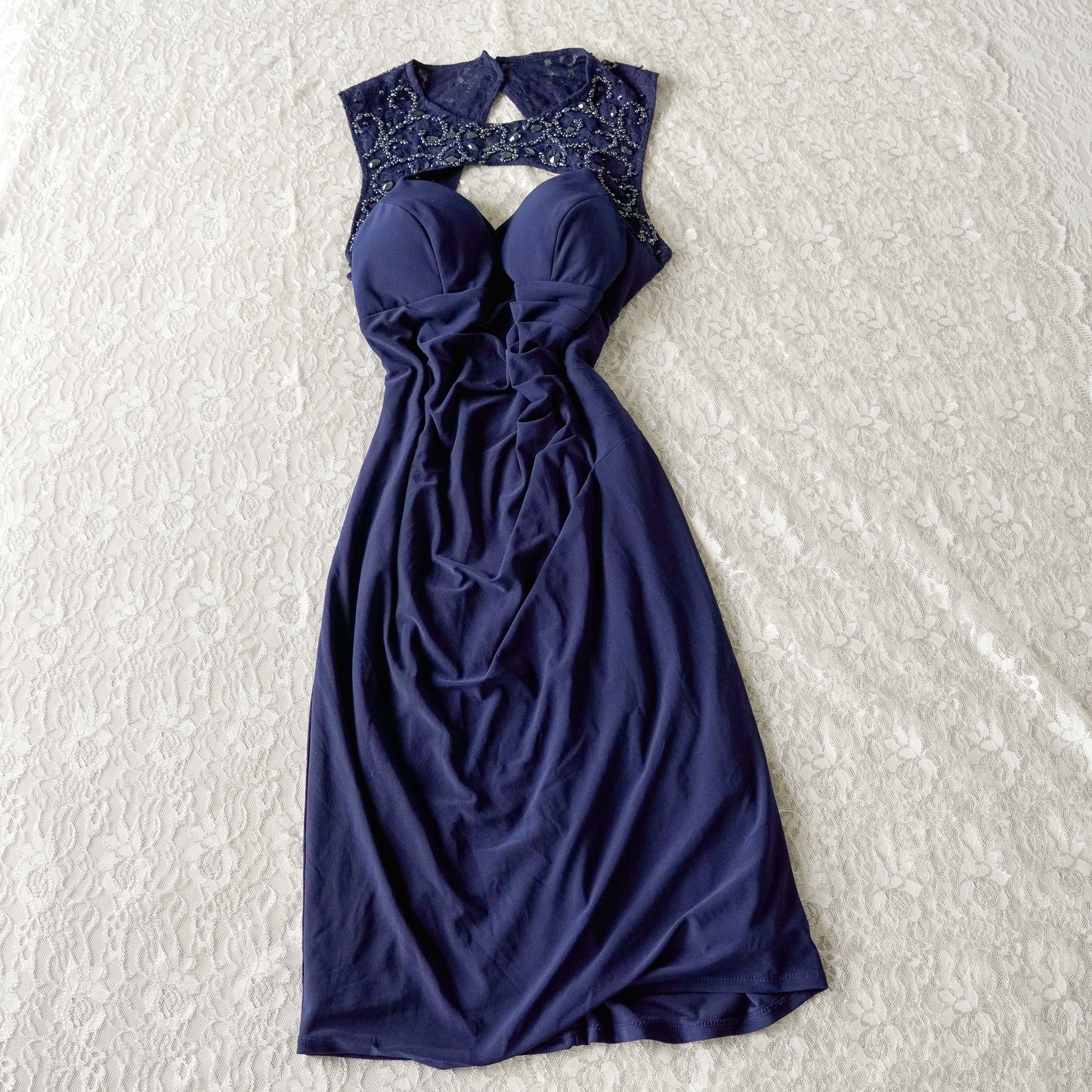 Cache Navy Blue Beaded Midi Dress | Modern | Size 6