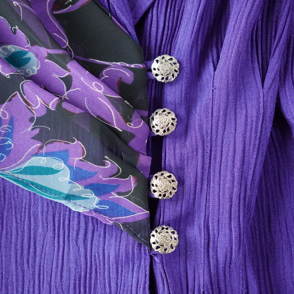 Berkertex Occasions Purple Crinkle Blazer with Floral Chiffon Accent – Size 14