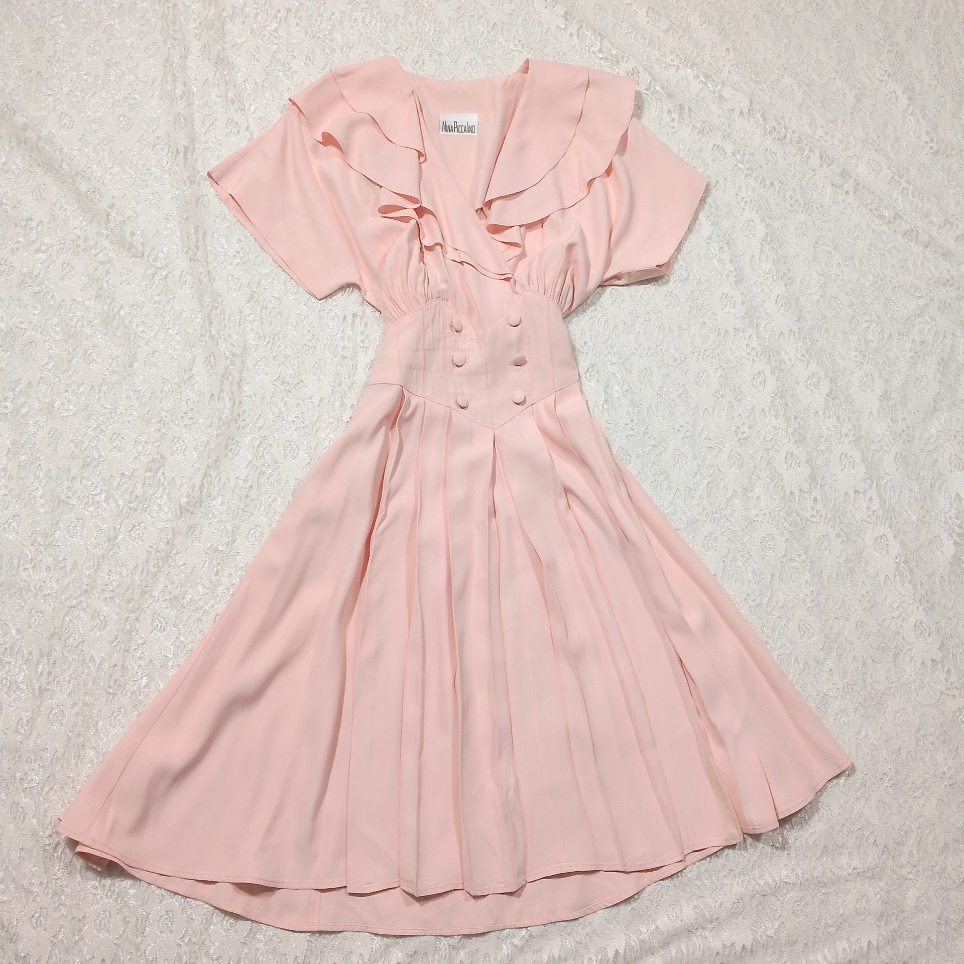 Nina Piccalino Blush Pink Ruffle Midi Dress | Vintage | Size Small