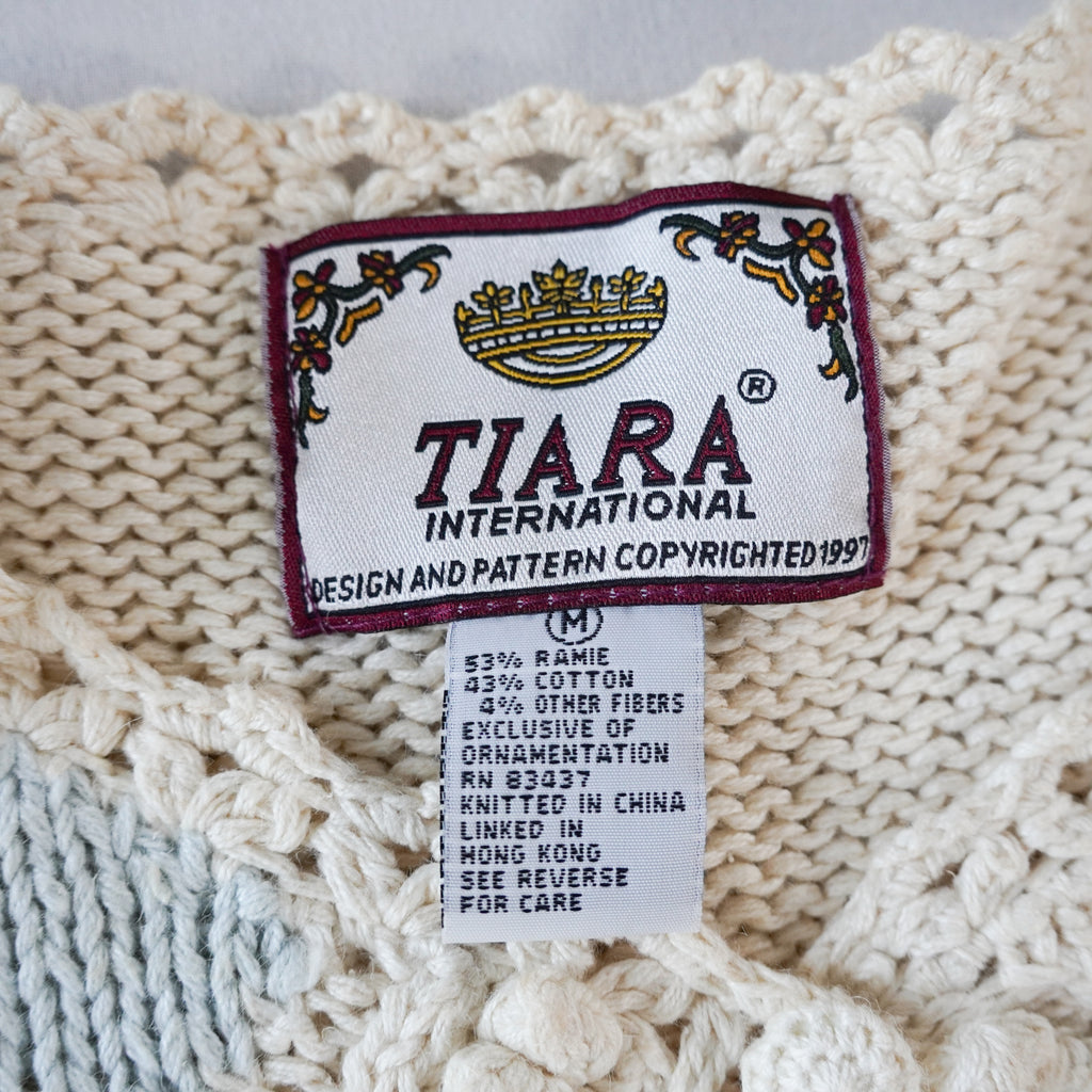 TIARA International Embellished Argyle Cardigan | Vintage | Size M