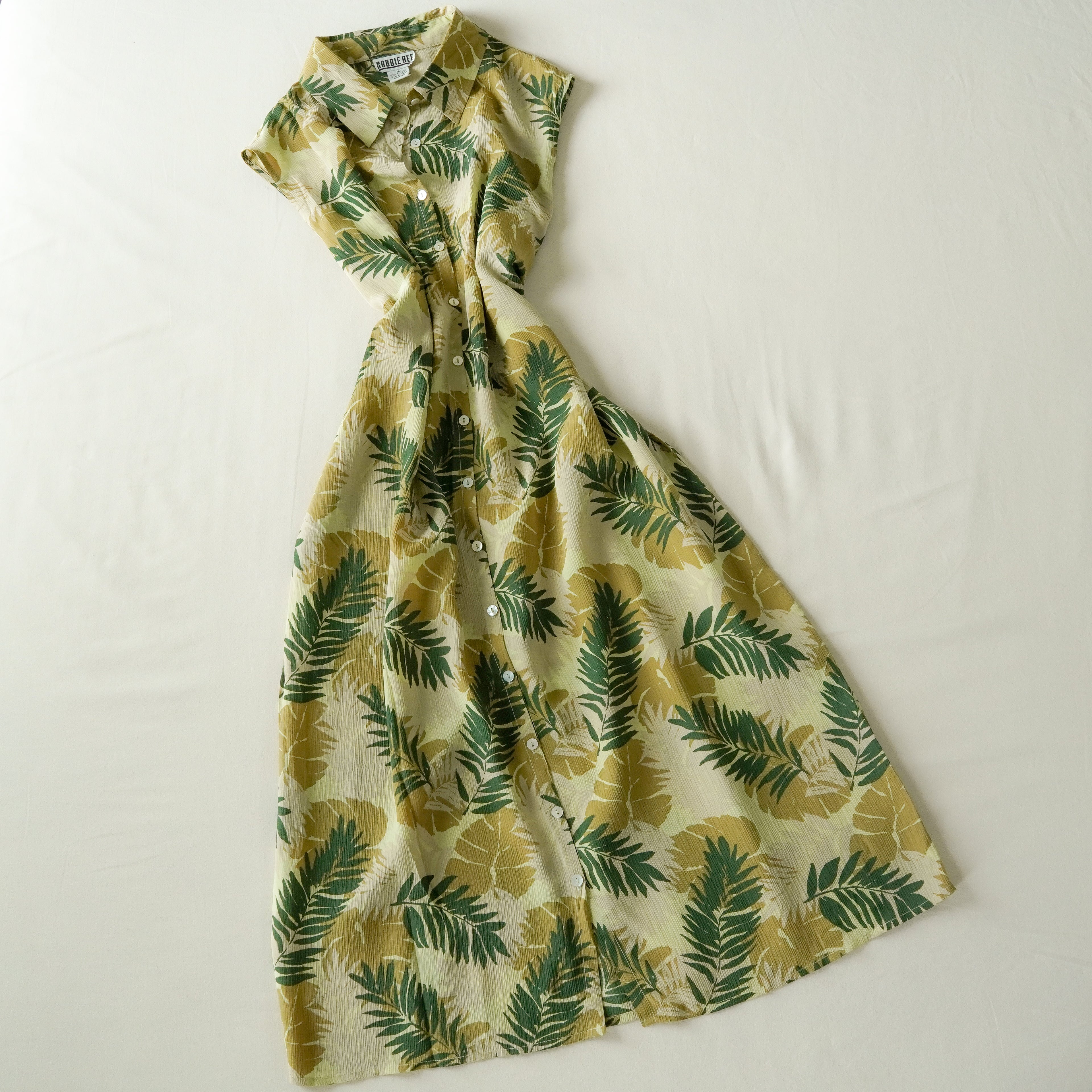 Robbie Bee 100% Silk Tropical Leaf Button Front Midi Shirt Dress | Size 16