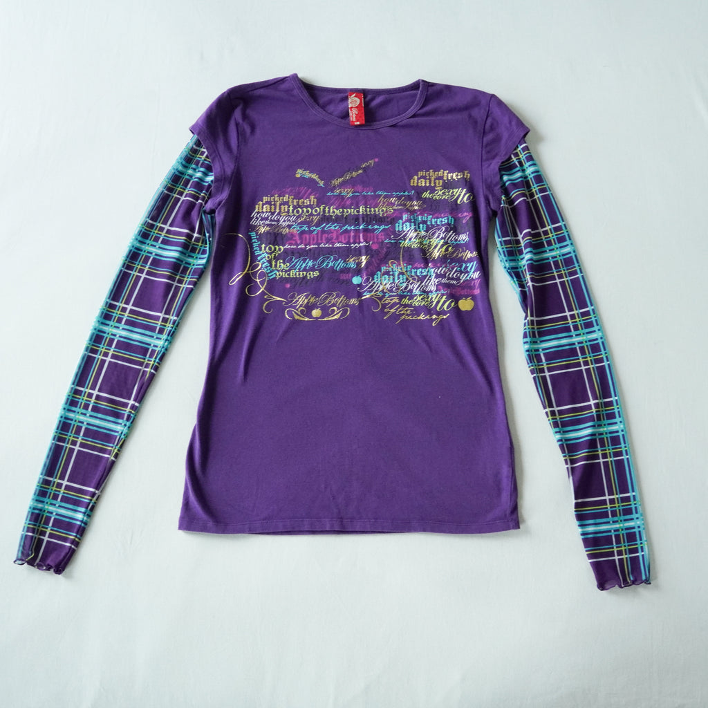 Apple Bottoms Purple Graphic Plaid Layered Long Sleeve | Y2K | Medium
