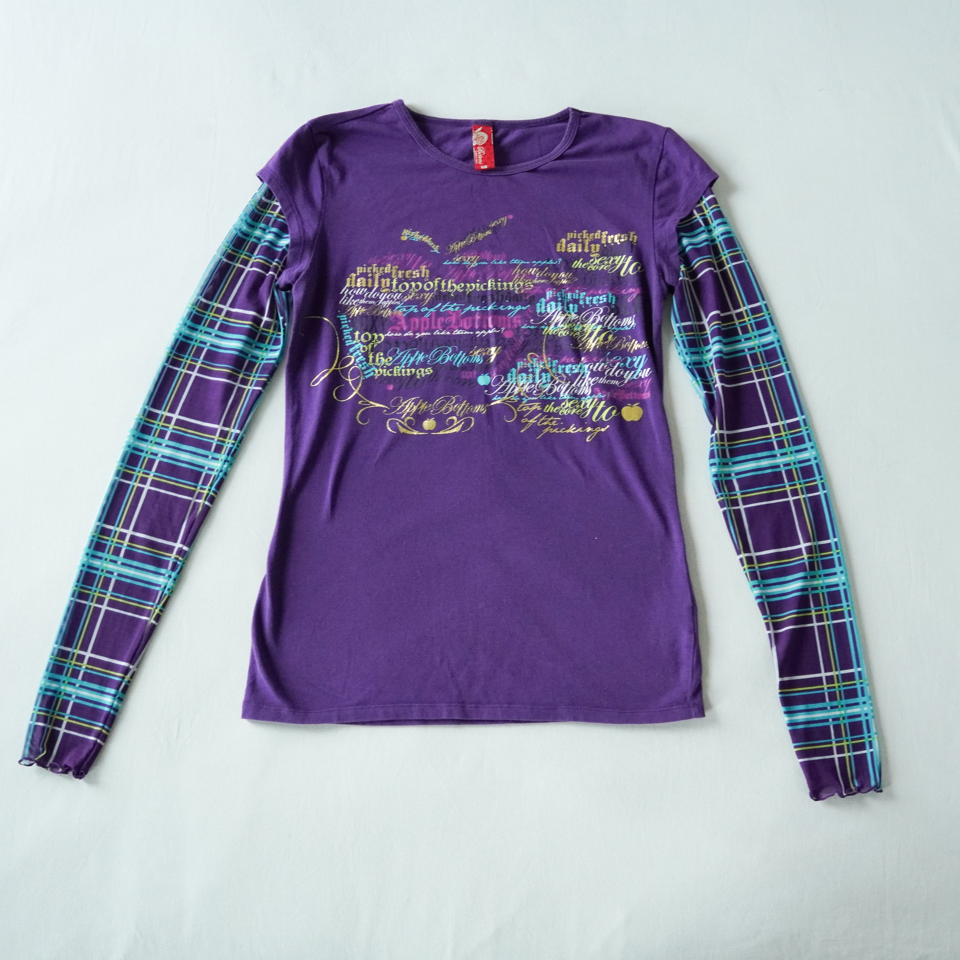 Apple Bottoms Purple Graphic Plaid Layered Long Sleeve | Y2K | Medium