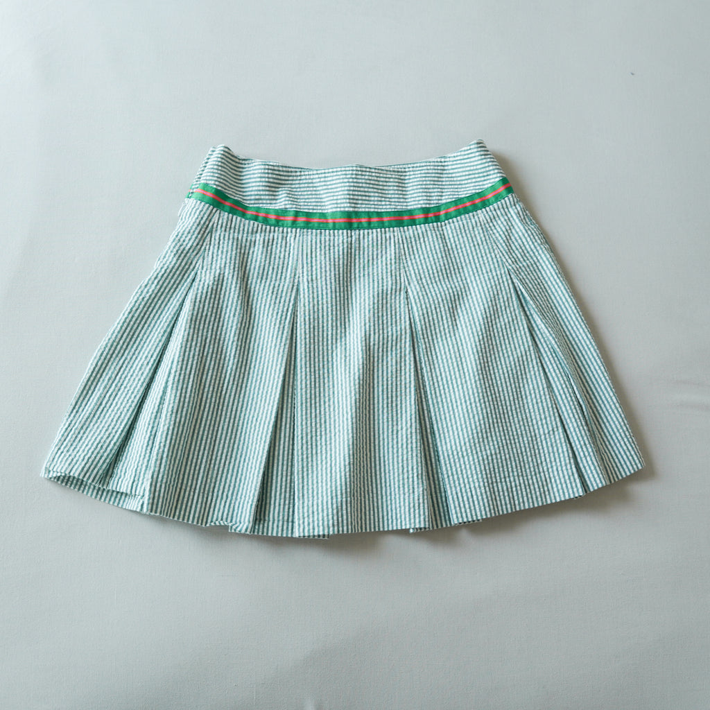 Vintage Y2K Express Seersucker Pleated Mini Skirt | Green Stripe | Size 2 | Made in USA