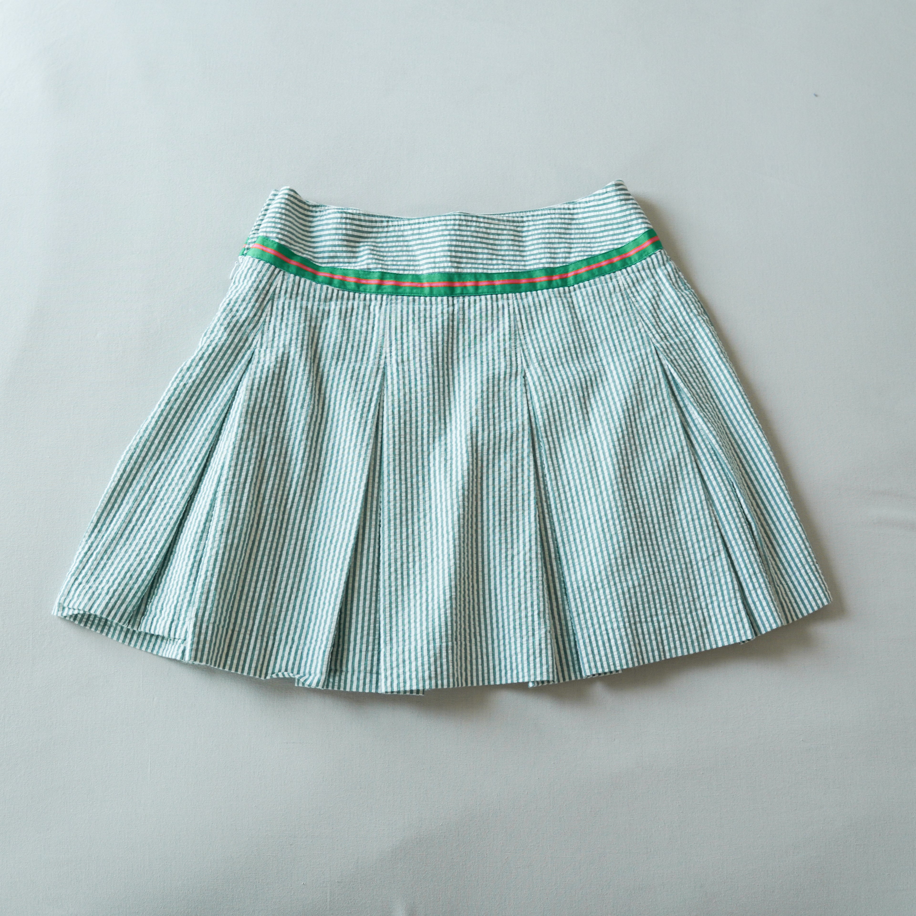 Vintage Y2K Express Seersucker Pleated Mini Skirt | Green Stripe | Size 2 | Made in USA