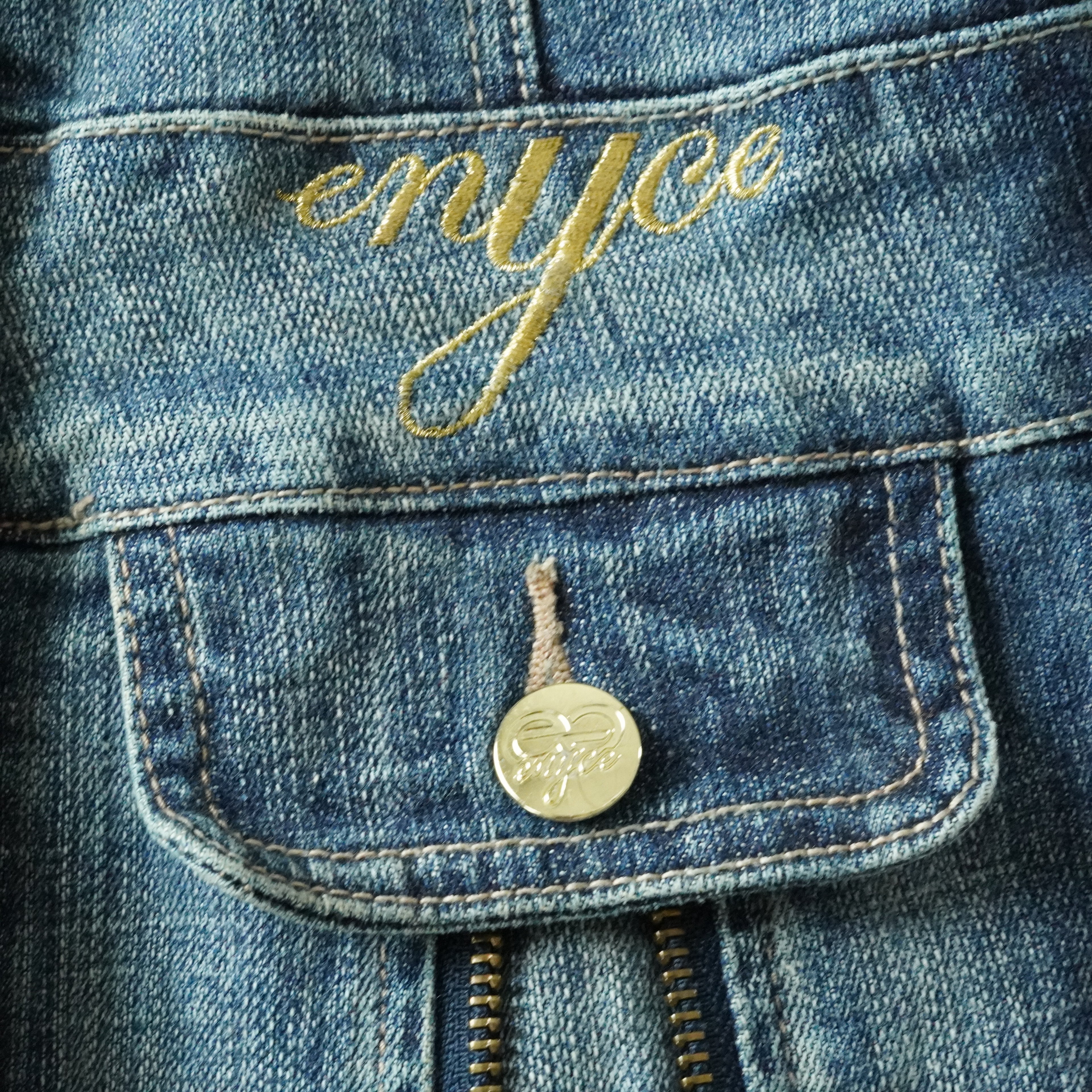 Enyce Denim Mini Dress Zip Pocket Strap Dress Blue