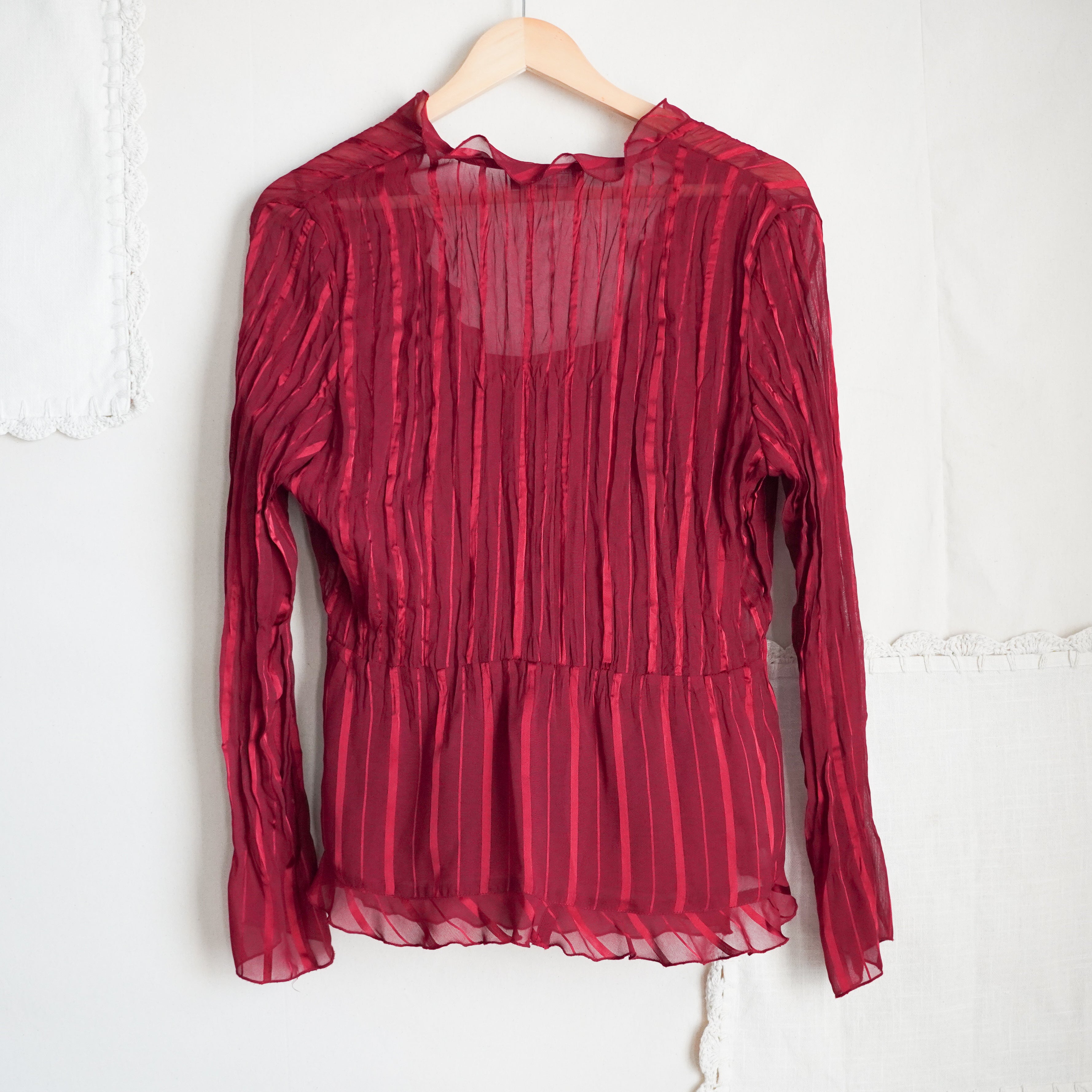 Y2K Elementz Red Sheer Ruffle Blouse Detachable Tank Top Women’s M