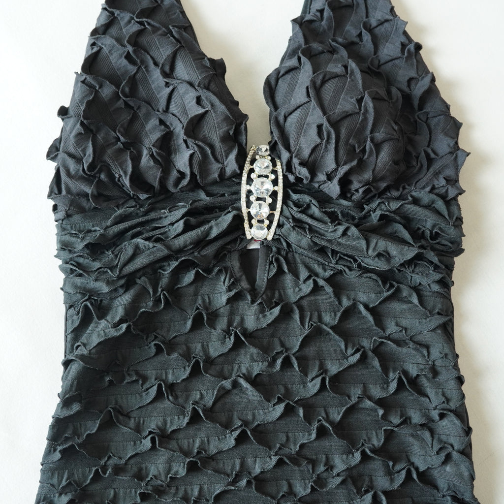 Y2K Lipstick Black Ruffle Halter Top | Y2K | Small