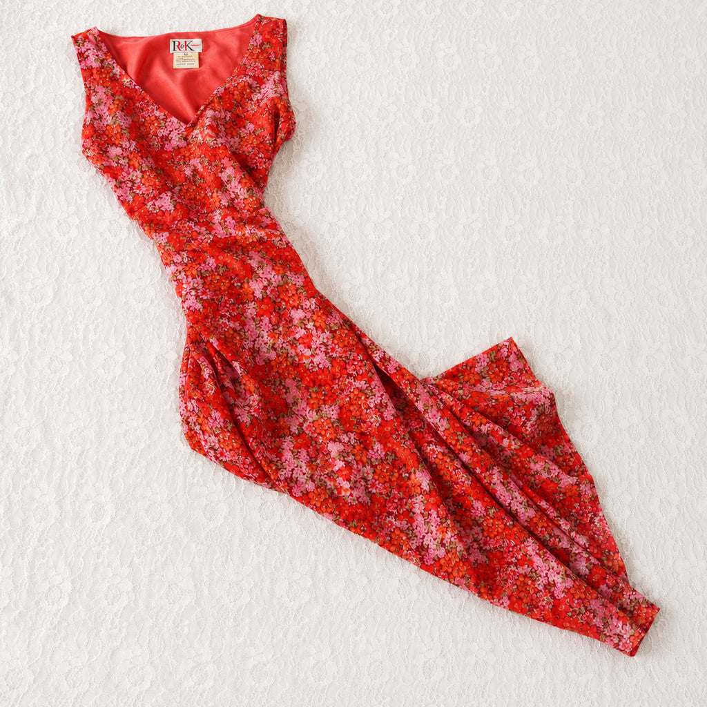 R&K Originals Red Floral Midi Dress | Vintage | Size 12
