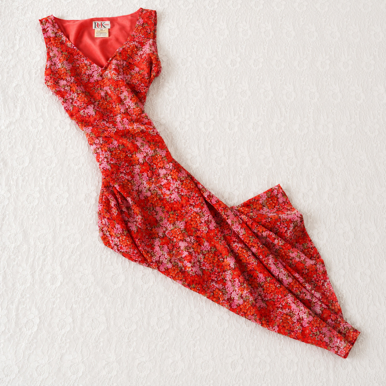 R&K Originals Red Floral Midi Dress | Vintage | Size 12