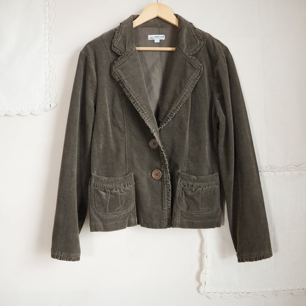 Ambition Corduroy Blazer Jacket Ruffle Trim | Y2K | Large