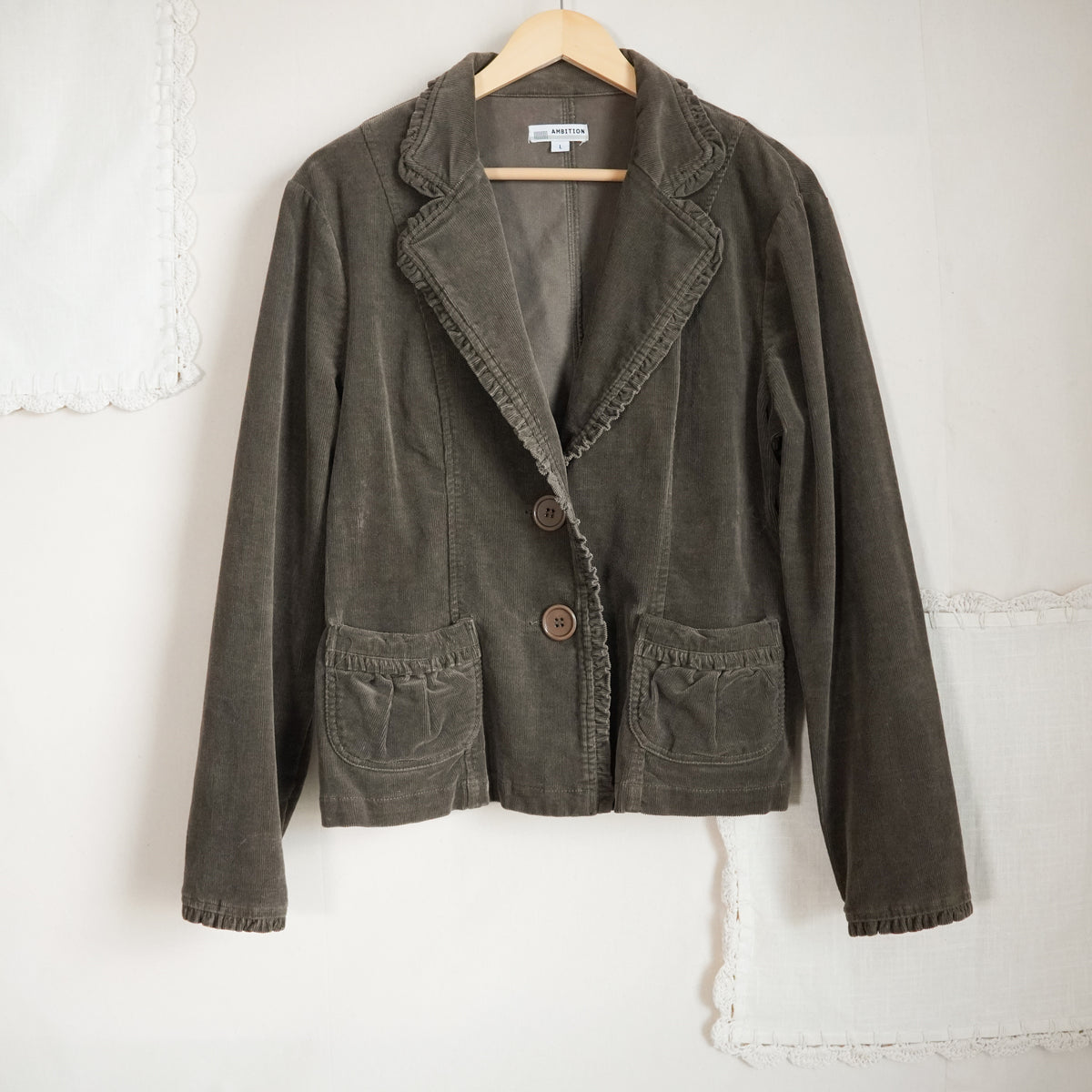 Ambition Corduroy Blazer Jacket Ruffle Trim | Y2K | Large