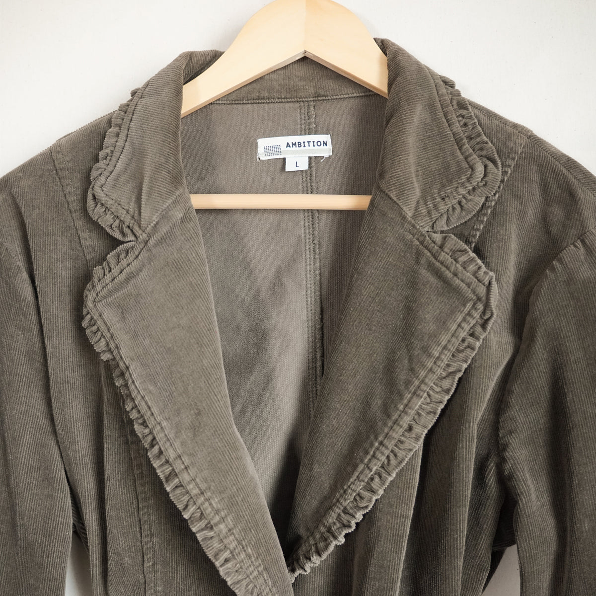 Ambition Corduroy Blazer Jacket Ruffle Trim | Y2K | Large