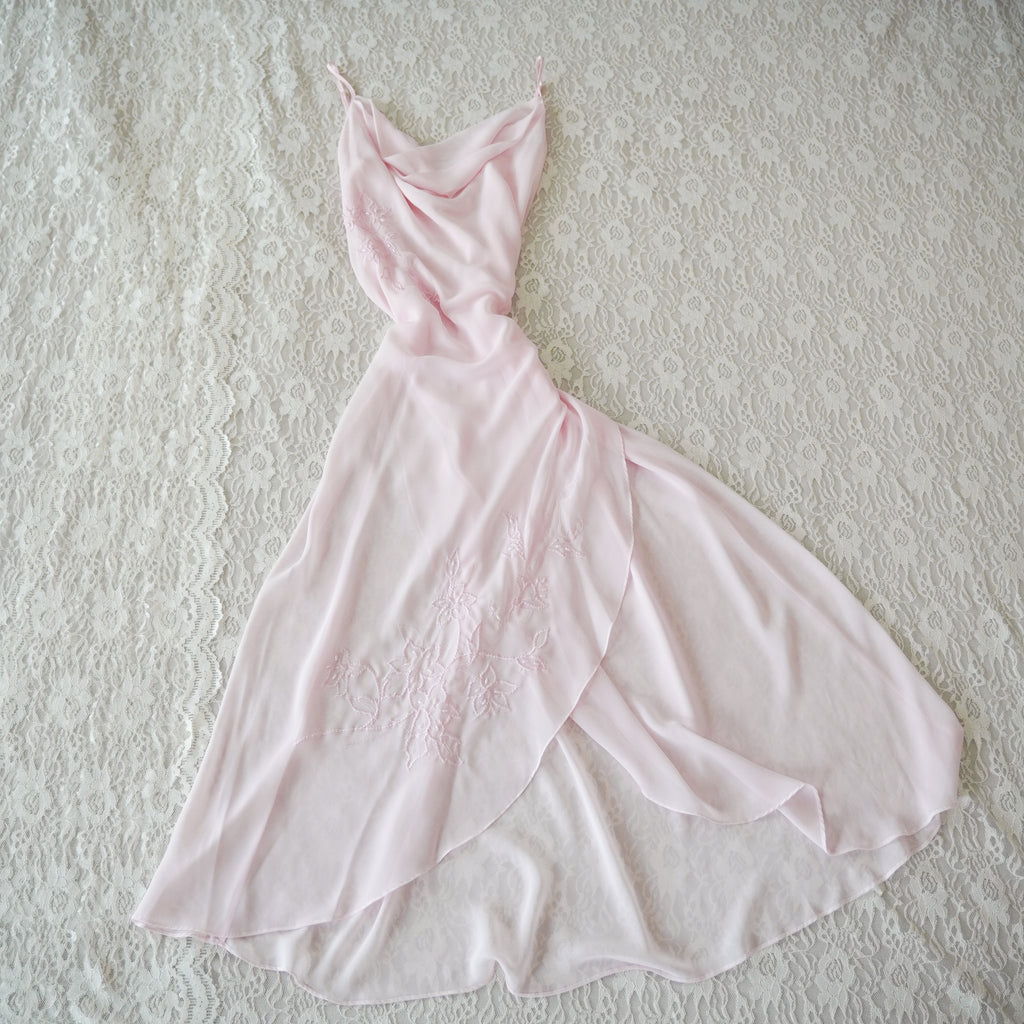 Delicates Pink Chiffon Beaded Slip Dress | Y2K | Large