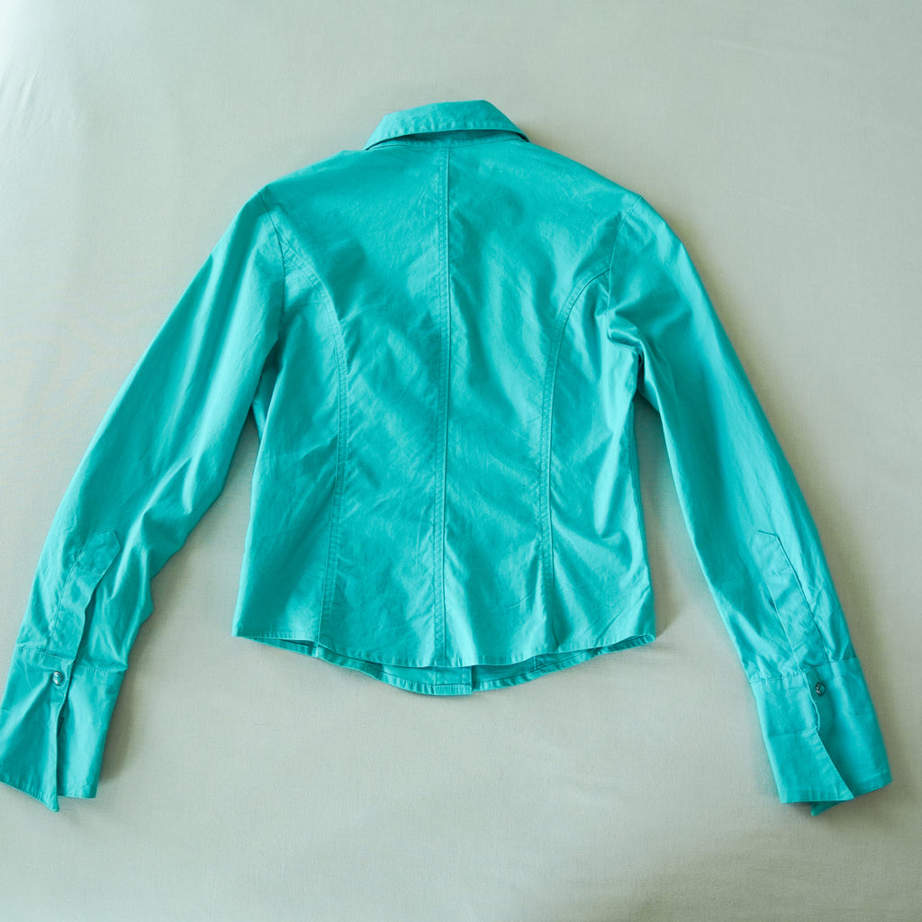 Bebe Y2K Turquoise Jewel Snap Fitted Button-Up Shirt | Small | Made in USA