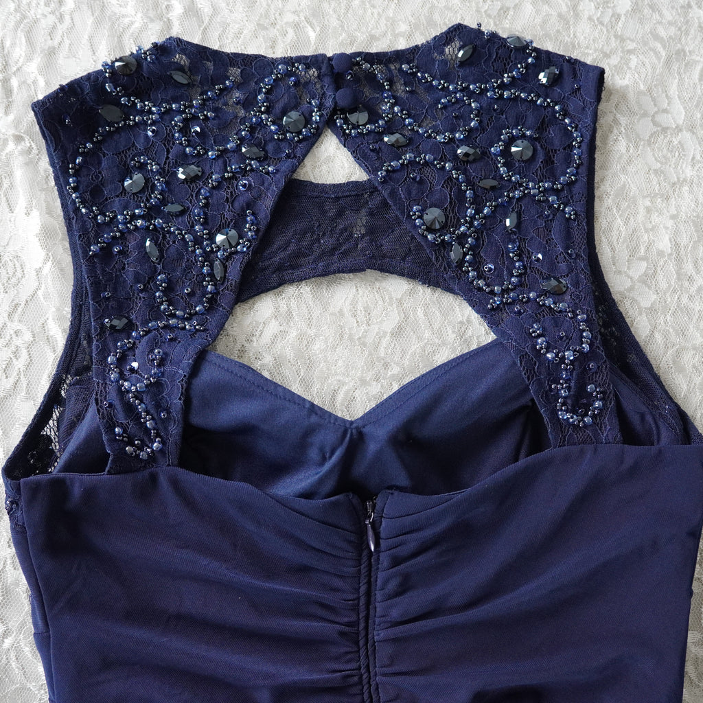 Cache Navy Blue Beaded Midi Dress | Modern | Size 6