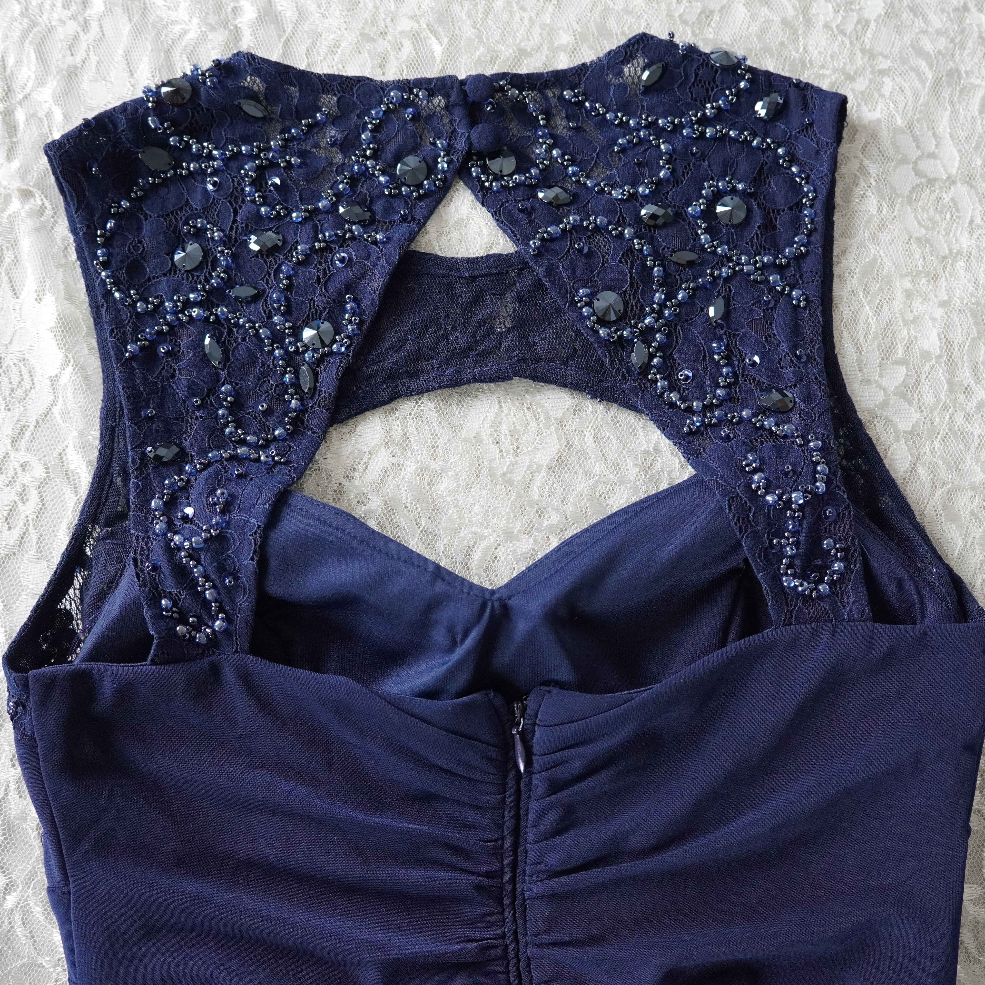 Cache Navy Blue Beaded Midi Dress | Modern | Size 6
