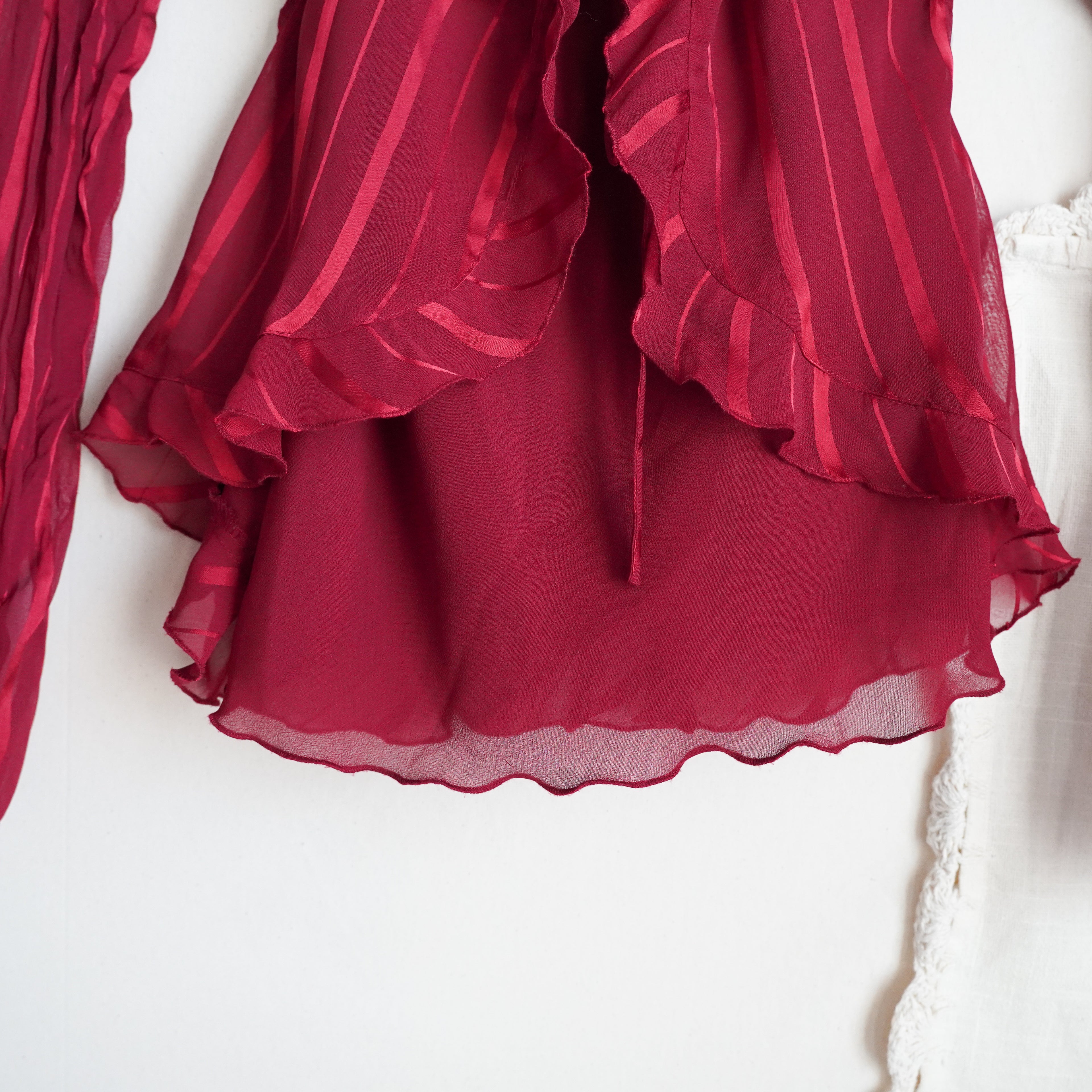 Y2K Elementz Red Sheer Ruffle Blouse Detachable Tank Top Women’s M