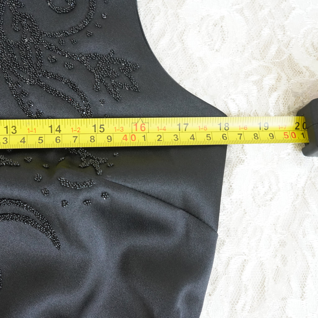 CDC Black Beaded Deep V Evening Gown