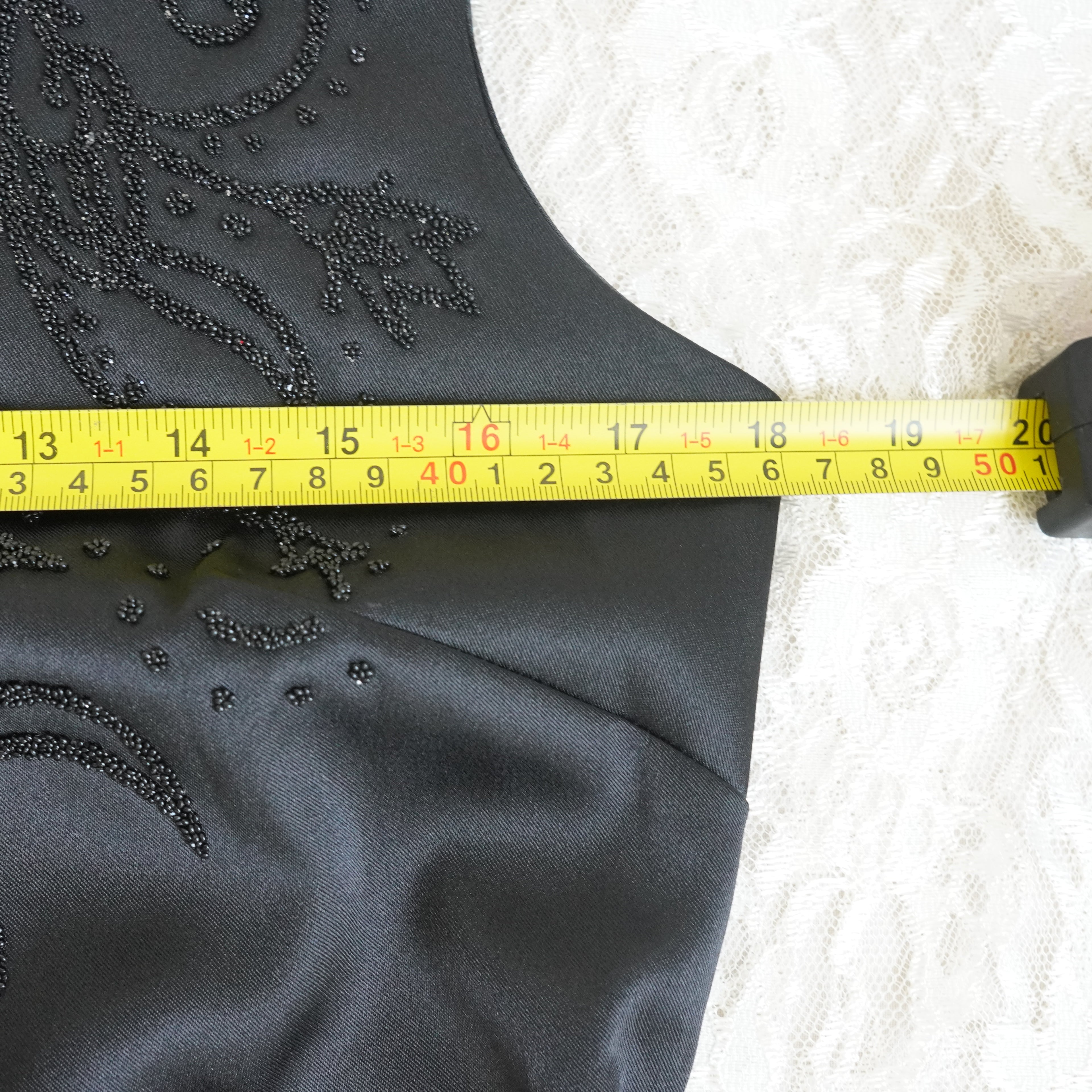 CDC Black Beaded Deep V Evening Gown