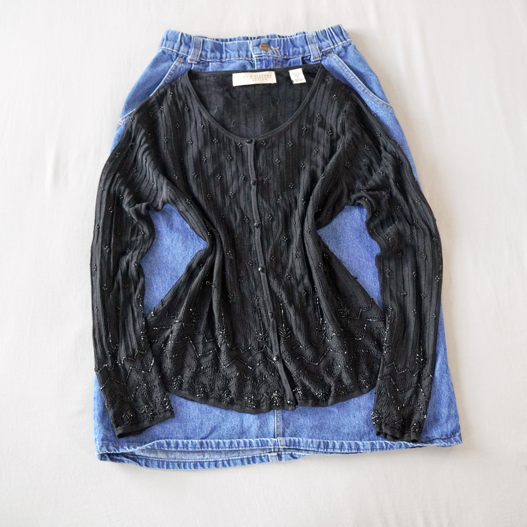 Valerie Stevens Beaded Pointelle Cardigan | Vintage | Small