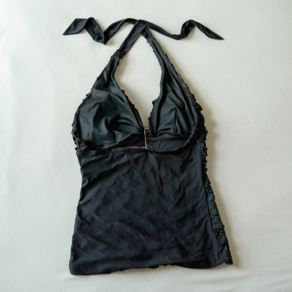 Y2K Lipstick Black Ruffle Halter Top | Y2K | Small