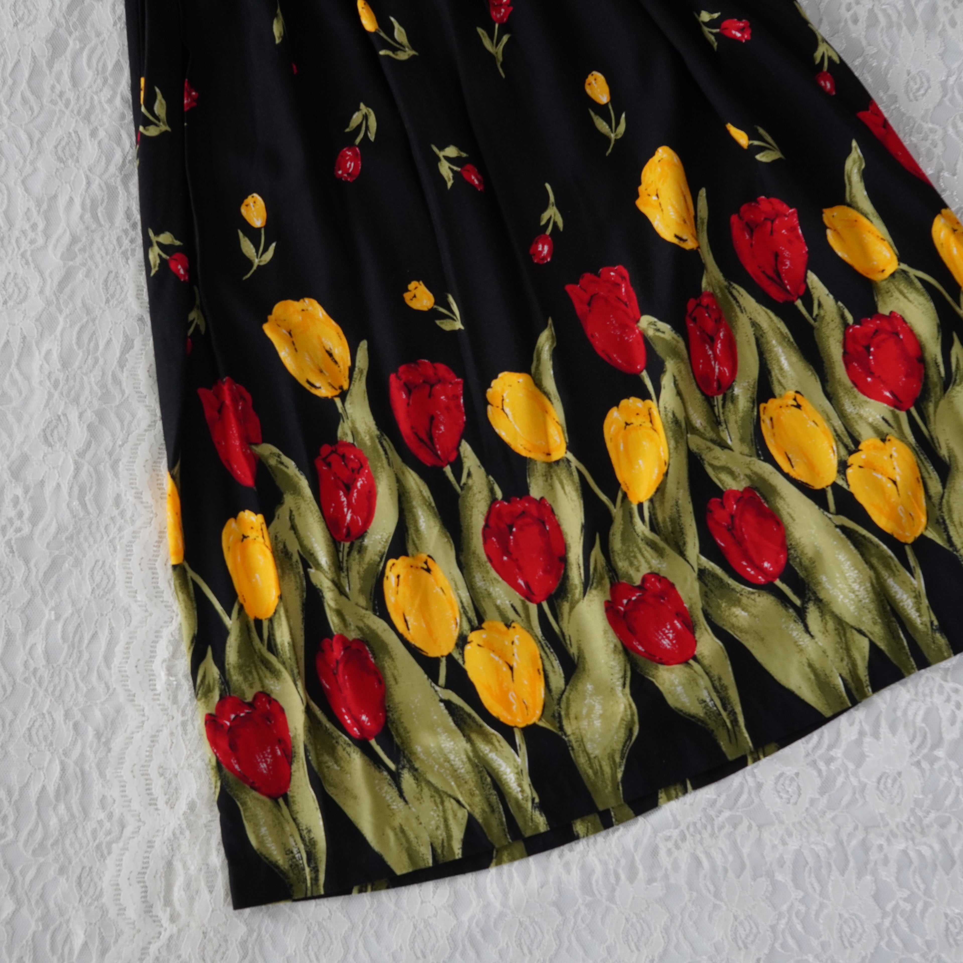 Molly Malloy Black Tulip Floral Maxi Dress | Size 14