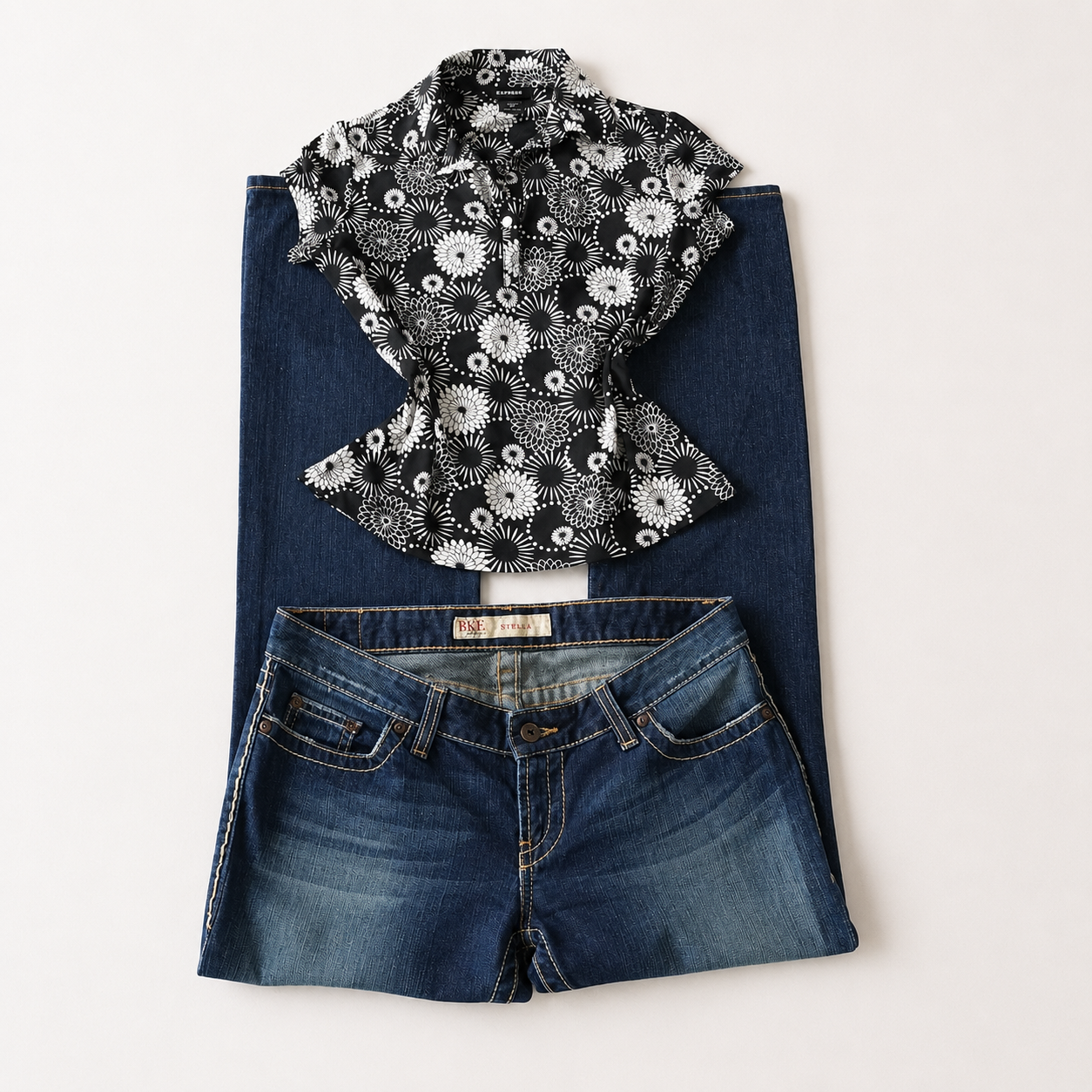 Express Floral Stretch Polo Top | Y2K | Size Small