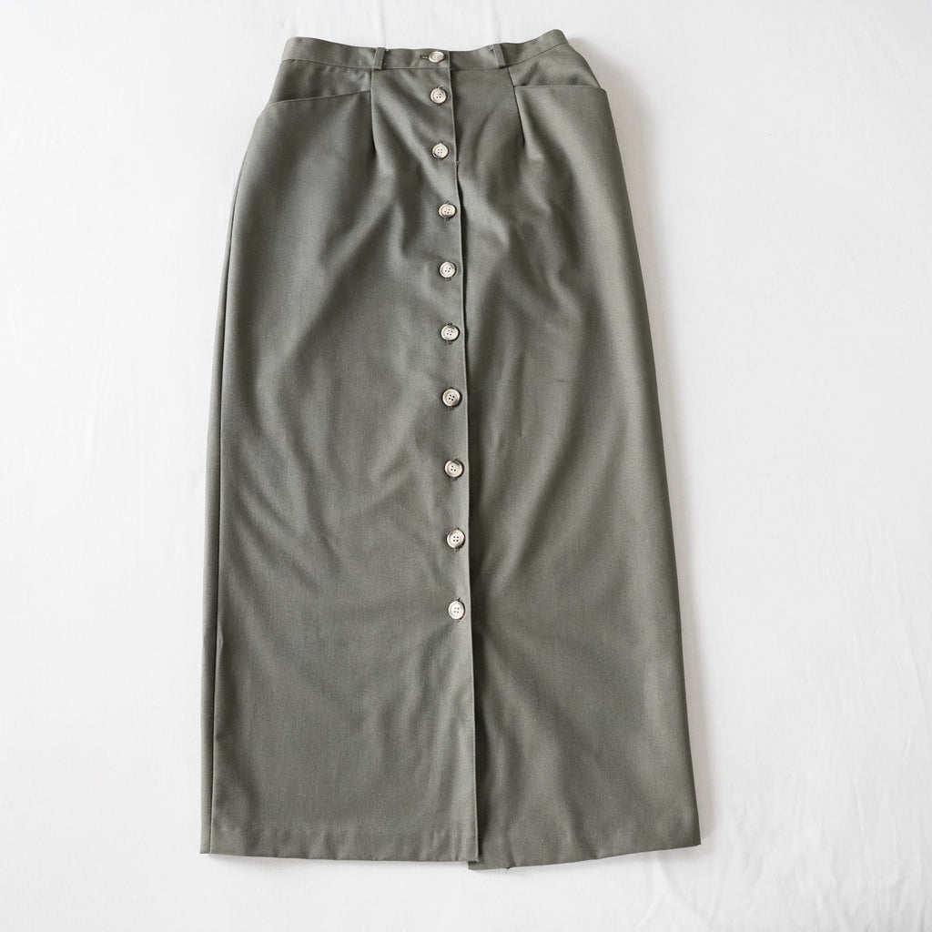Valerie Peyson Olive Button Front Maxi Skirt | Vintage | Size 8
