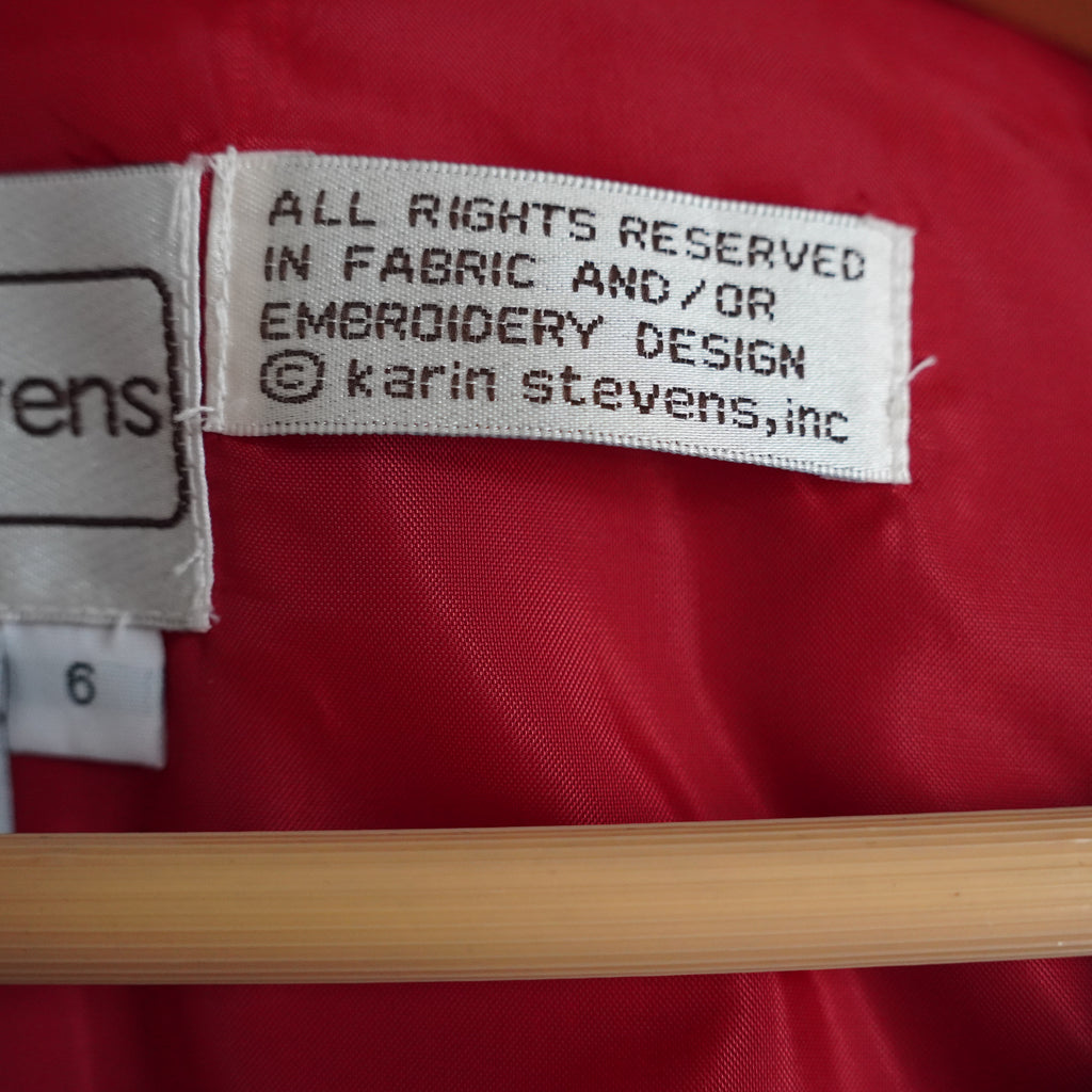 Vintage Karin Stevens Red Embroidered Cropped Jacket Blazer Size 6
