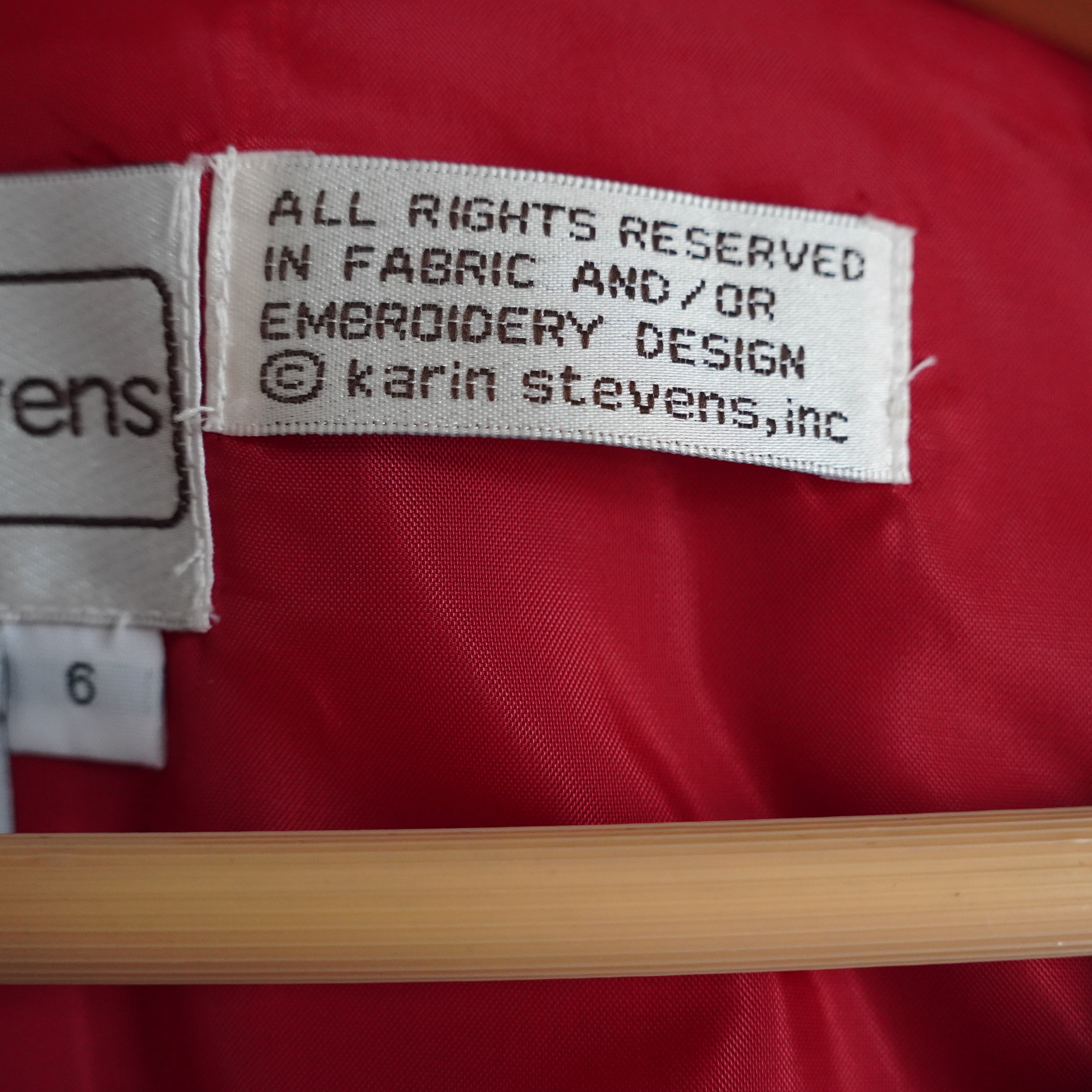 Vintage Karin Stevens Red Embroidered Cropped Jacket Blazer Size 6