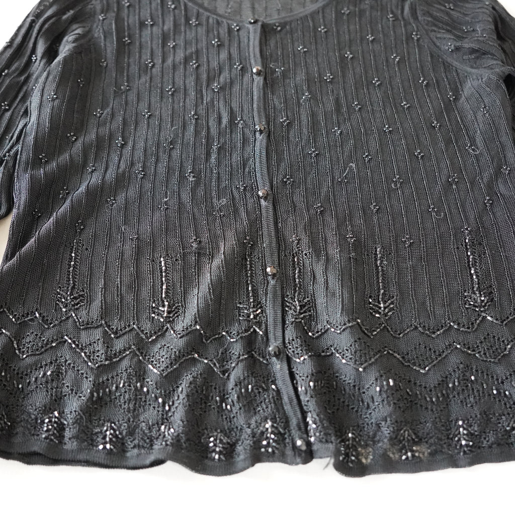 Valerie Stevens Beaded Pointelle Cardigan | Vintage | Small