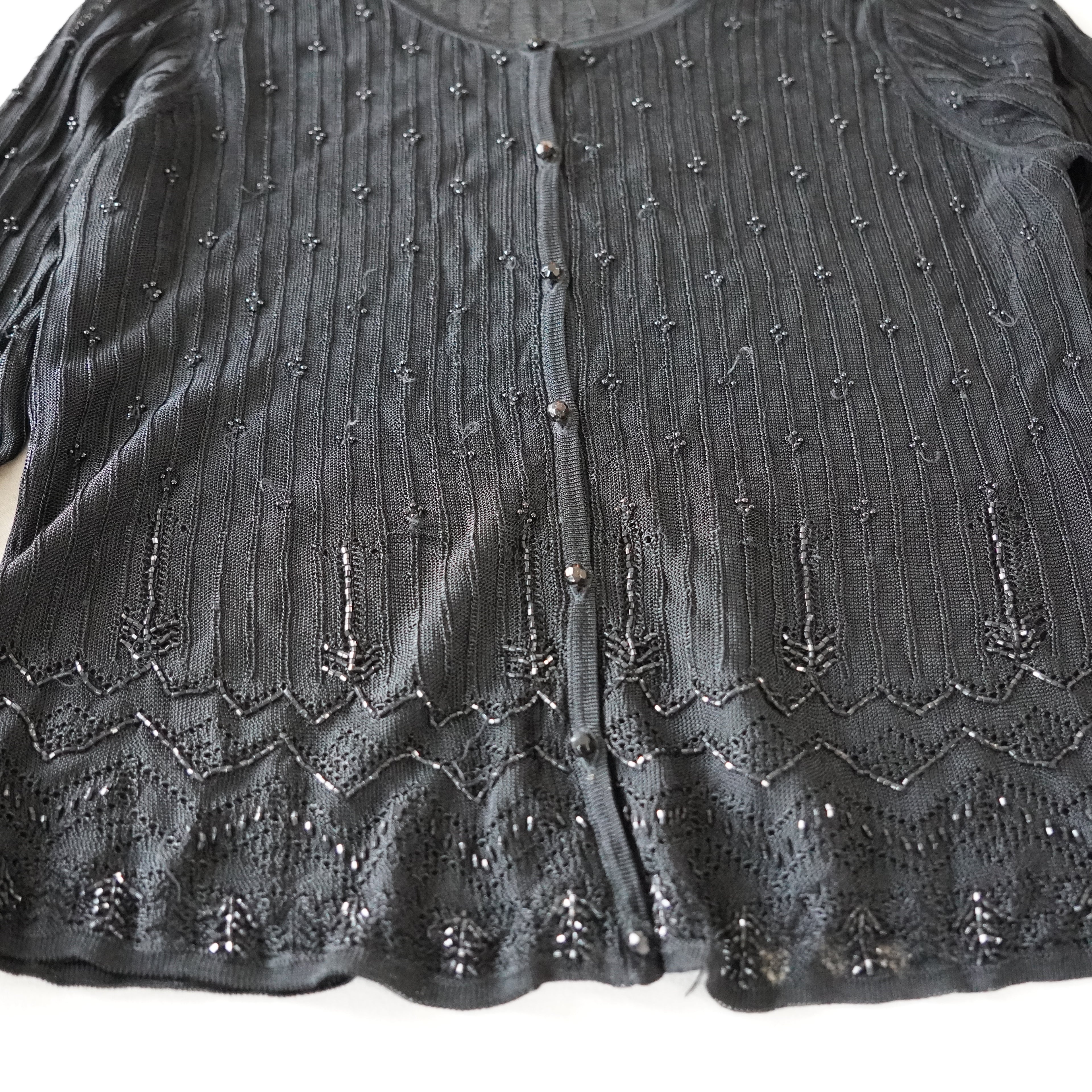 Valerie Stevens Beaded Pointelle Cardigan | Vintage | Small