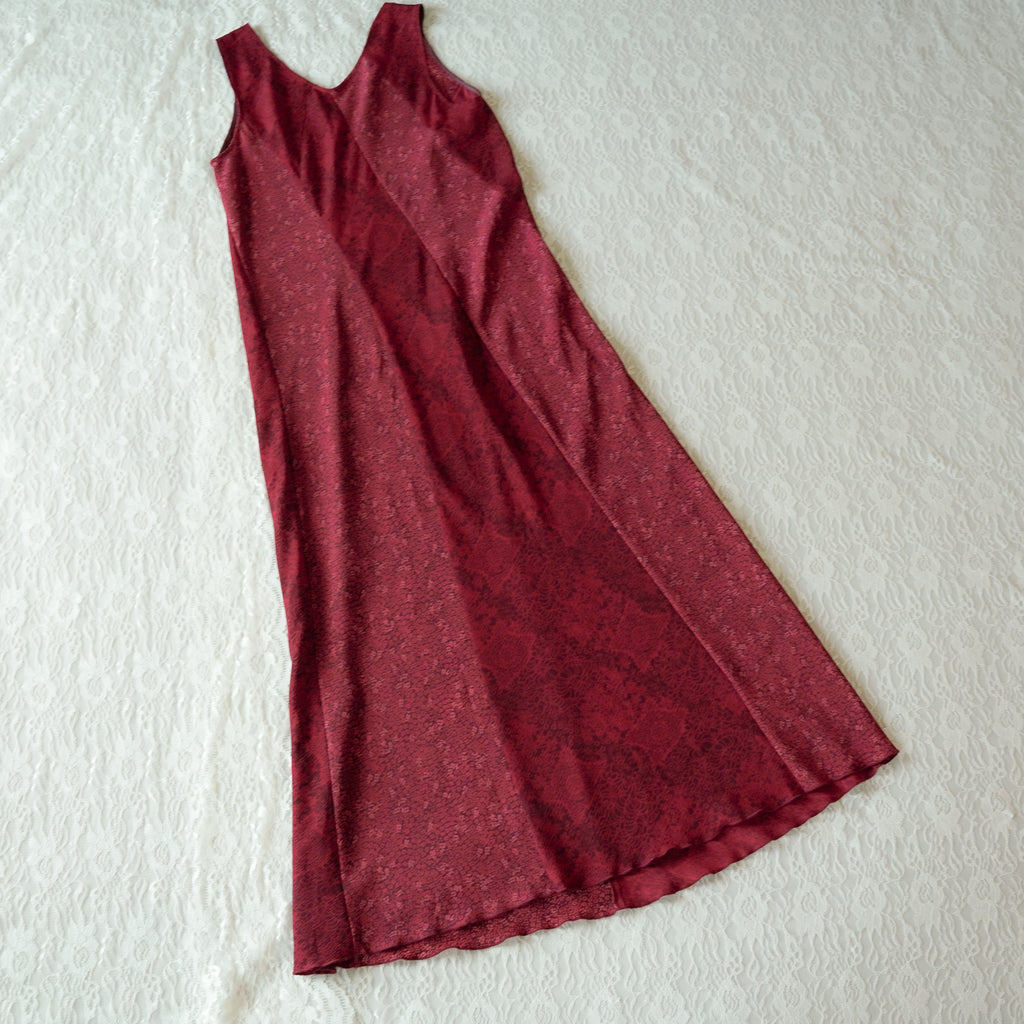 Norton McNaughton Burgundy Maxi Dress Floral Print | Y2K | Size M