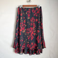 Vintage Y2K JM Collection Floral Chiffon Midi Skirt 10P Beaded Ruffle Black Red