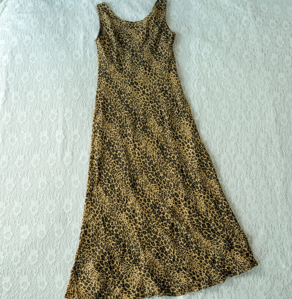 August Silk Leopard Print 100% Silk Maxi Dress | Y2K | Size 12