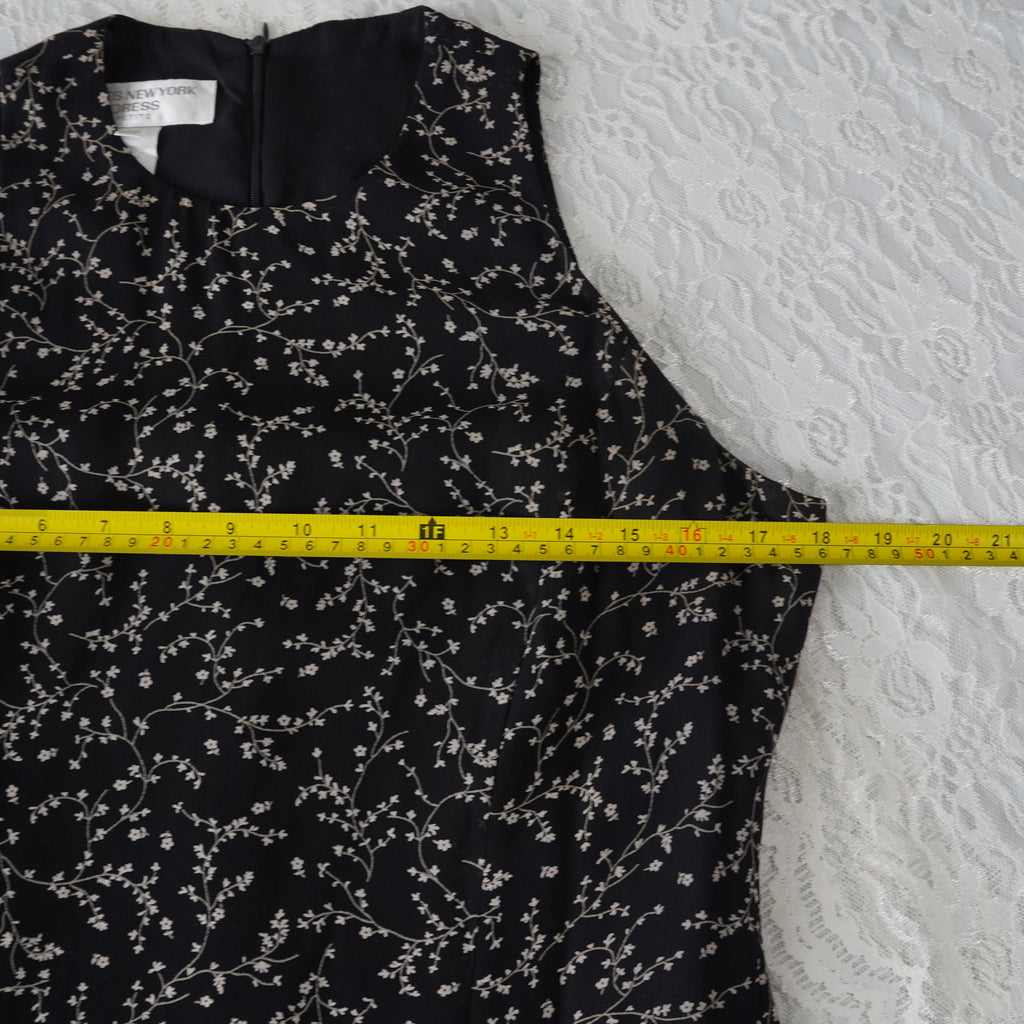 Vintage 90s Jones New York Black Floral Midi Dress | Vintage | 12P
