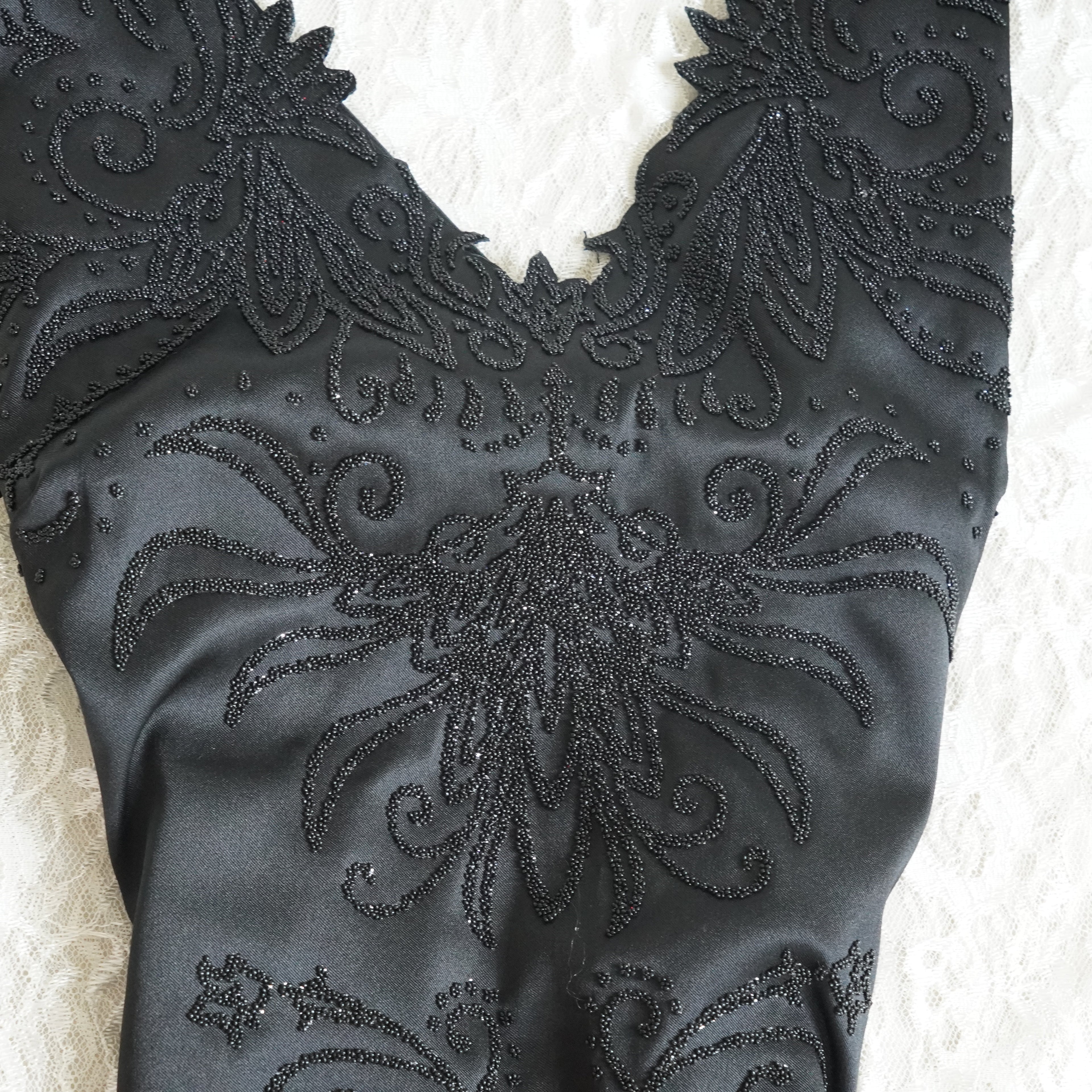 CDC Black Beaded Deep V Evening Gown