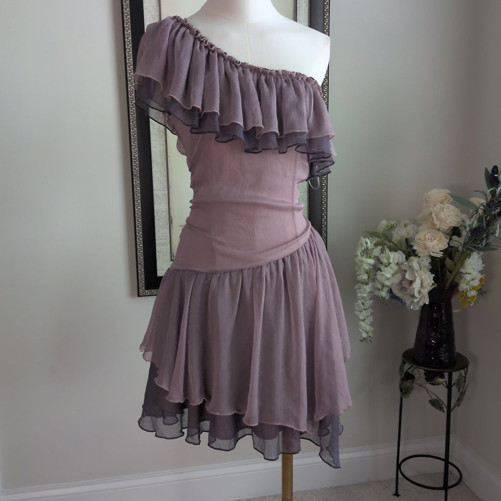Cece Collection One Shoulder Chiffon Ruffle Mini Dress |Modern | Small