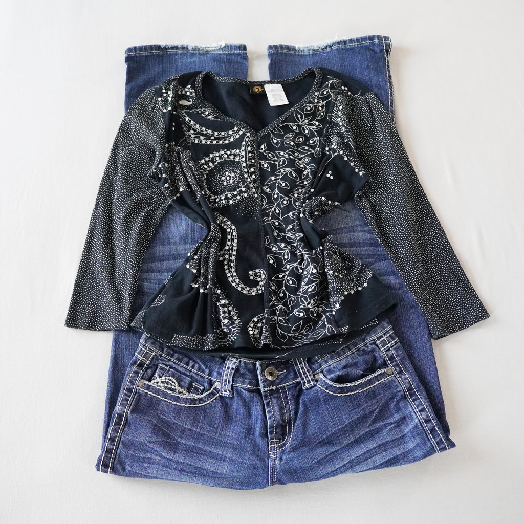 Bila Sequin Floral Cotton Top | Y2K | Small