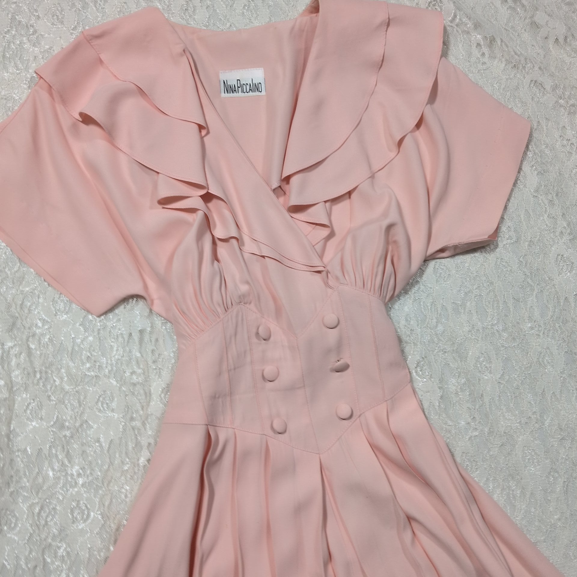 Nina Piccalino Blush Pink Ruffle Midi Dress | Vintage | Size Small