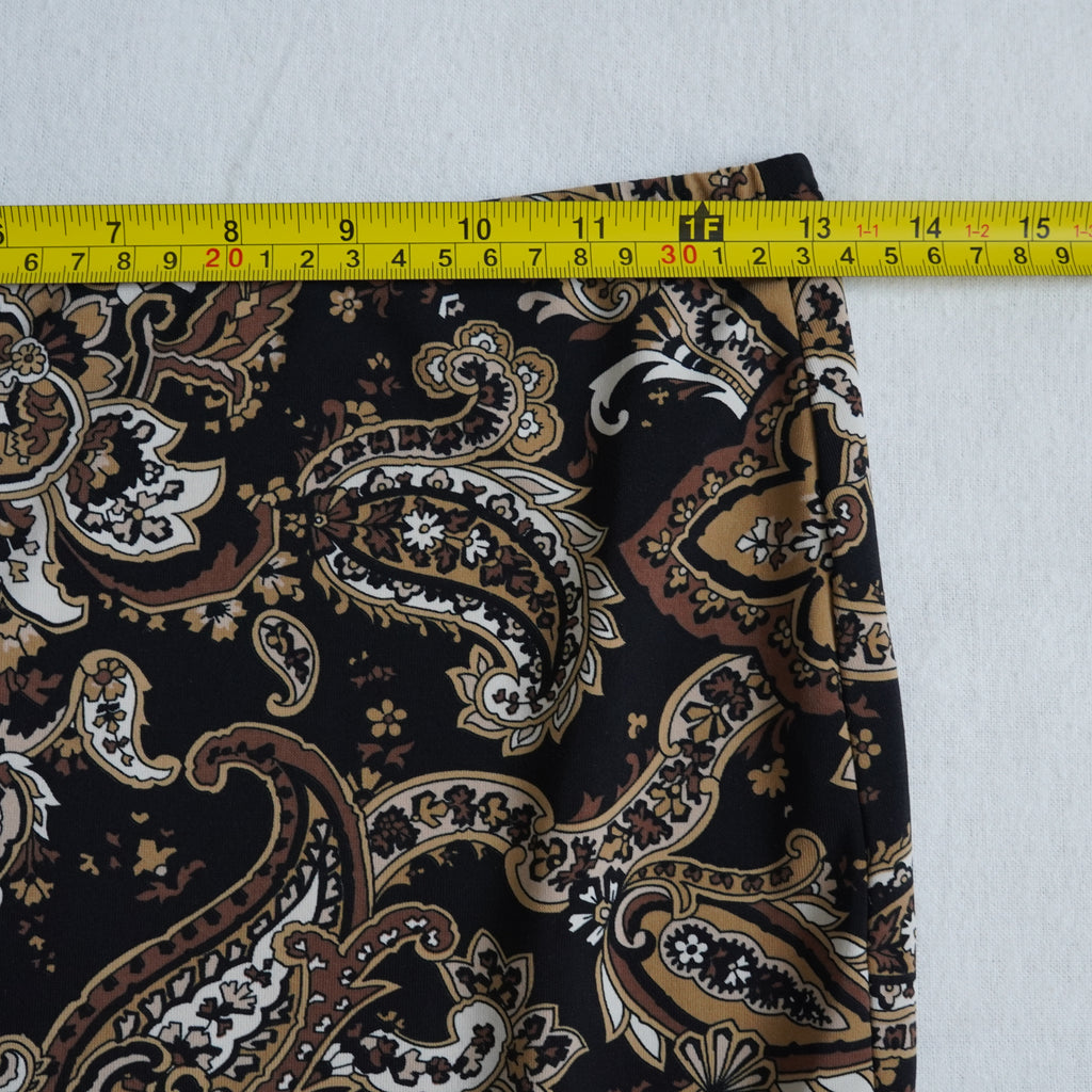 BCBGMAXAZRIA Paisley Ruffle Hem Midi Skirt | XS