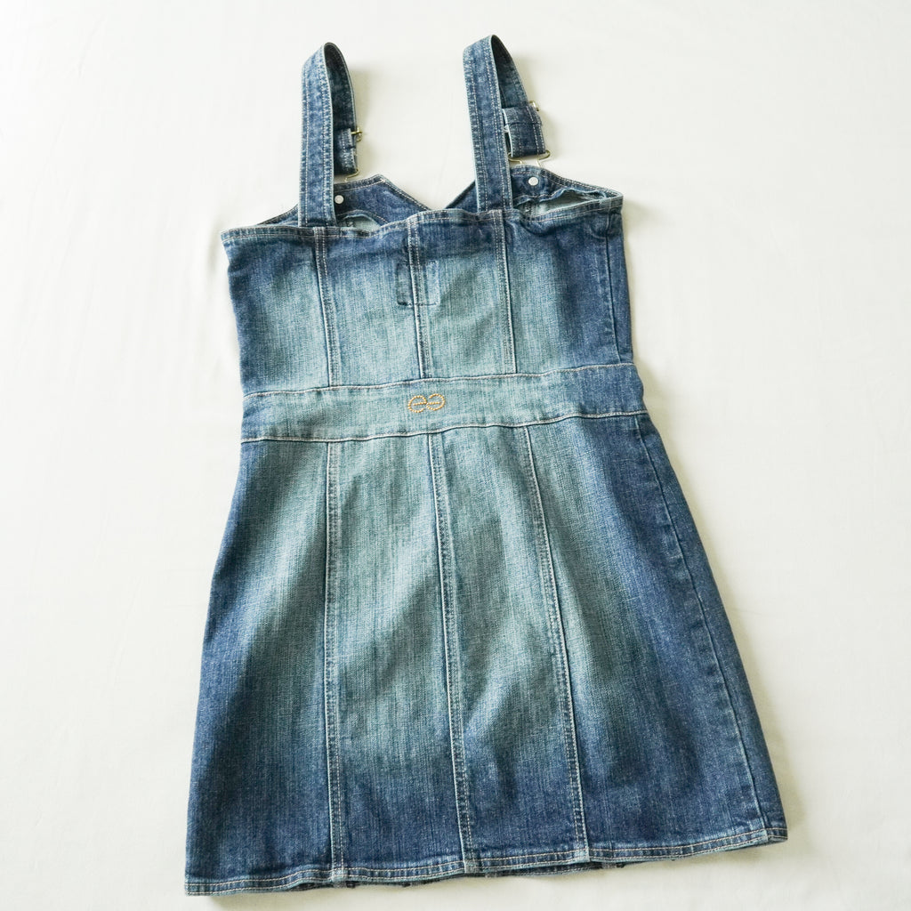 Enyce Denim Mini Dress Zip Pocket Strap Dress Blue