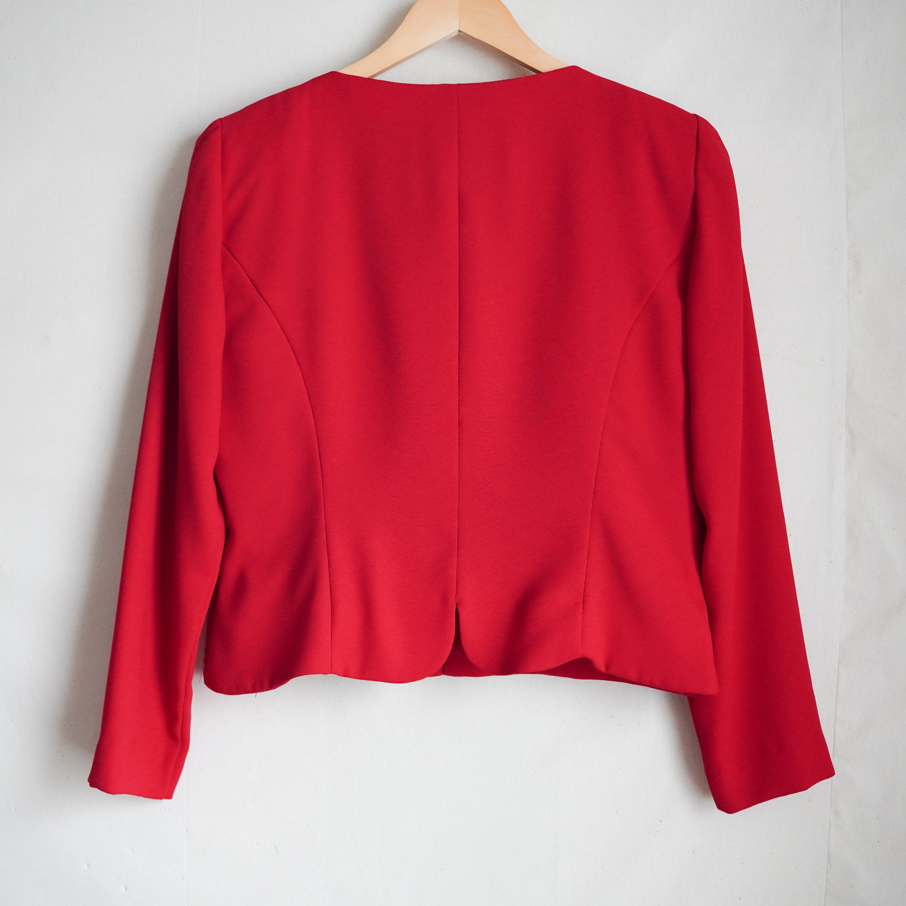 Vintage Karin Stevens Red Embroidered Cropped Jacket Blazer Size 6