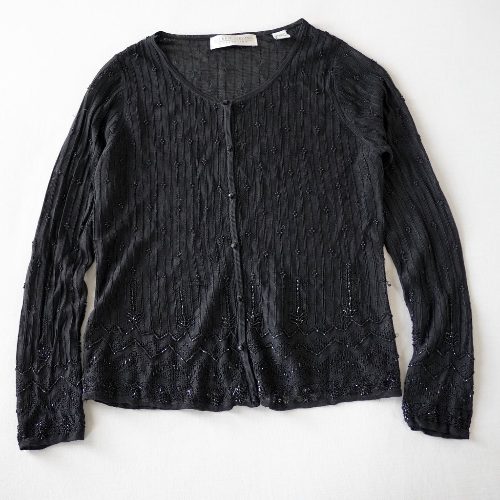 Valerie Stevens Beaded Pointelle Cardigan | Vintage | Small