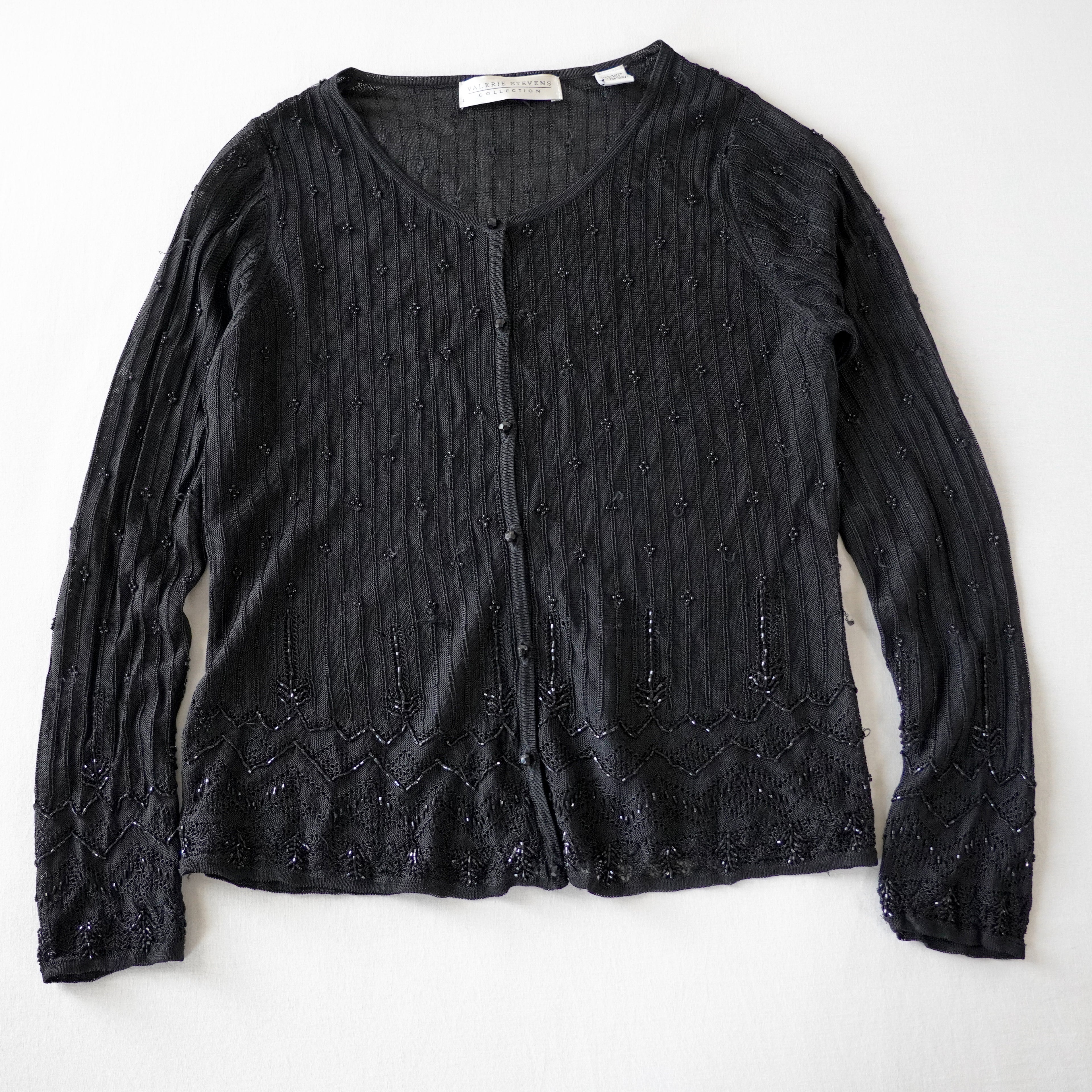 Valerie Stevens Beaded Pointelle Cardigan | Vintage | Small