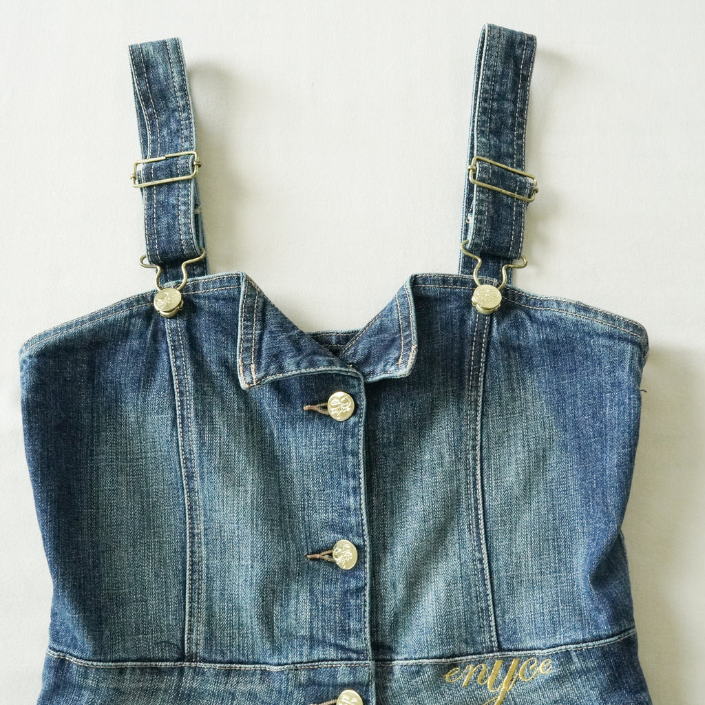 Enyce Denim Mini Dress Zip Pocket Strap Dress Blue