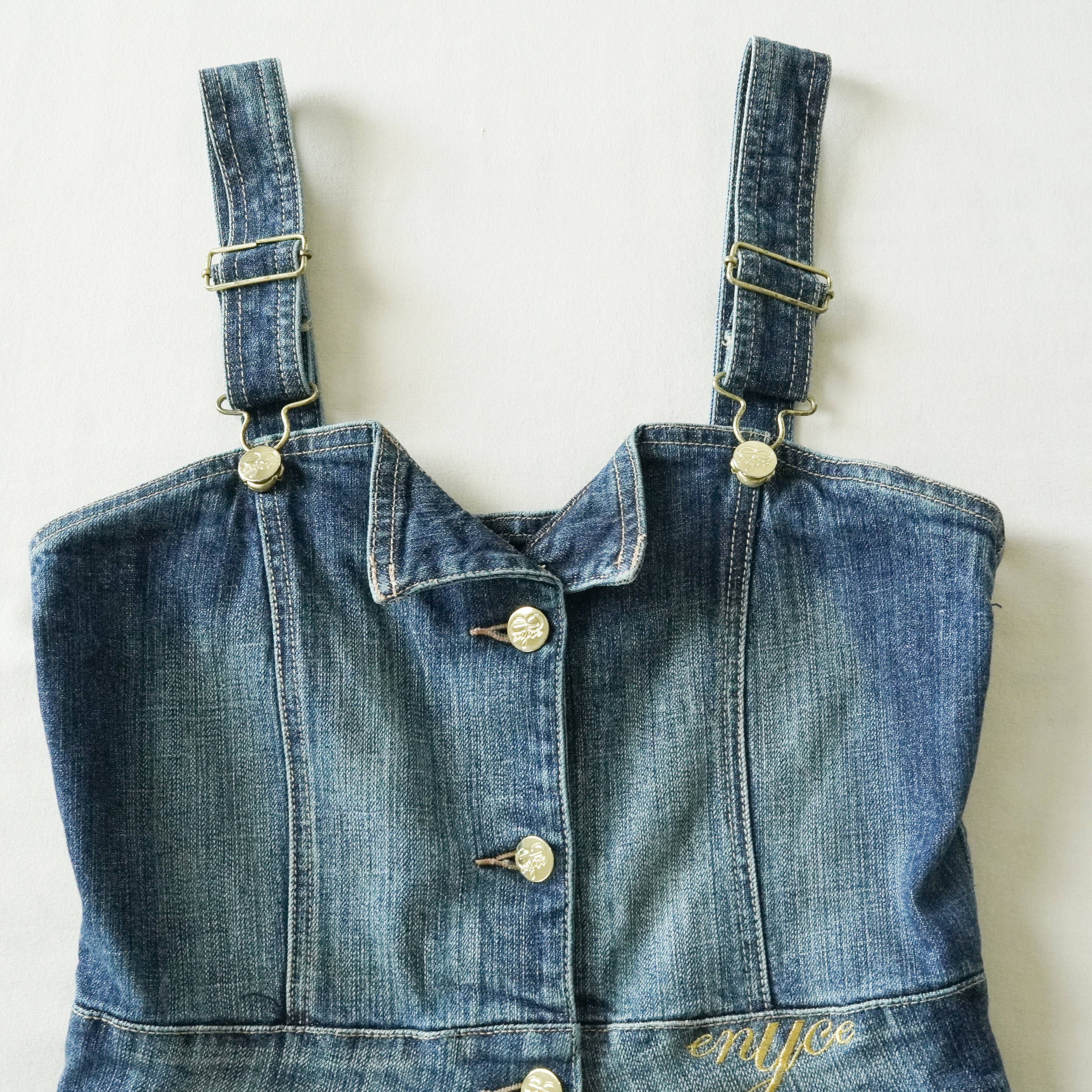 Enyce Denim Mini Dress Zip Pocket Strap Dress Blue