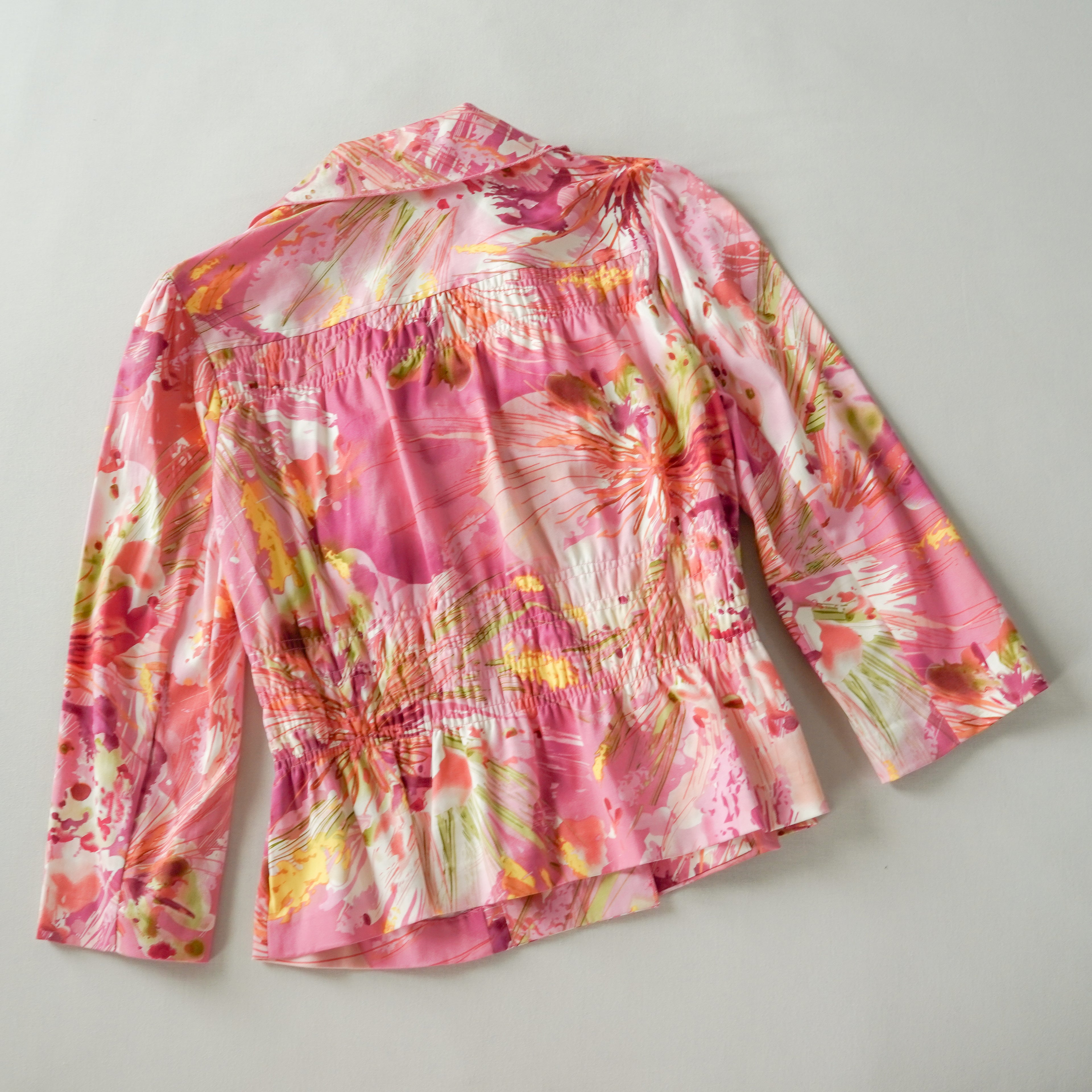 Sunny Leigh Pink Floral Ruched Blazer Jacket | Size 8